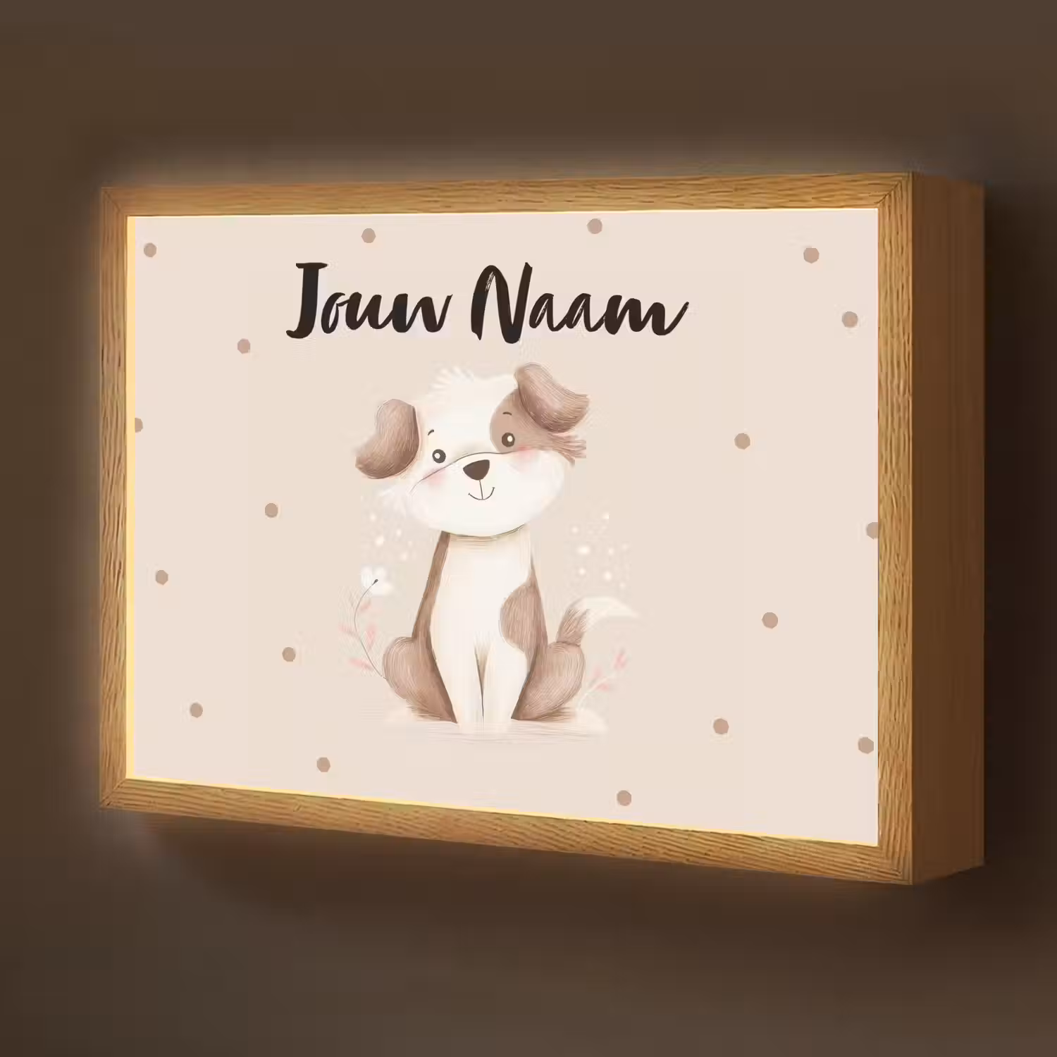 Hond - Gevlekt - Bruin - Stippen Light Box met batterij (Wandlamp kind) middel -z3d_website