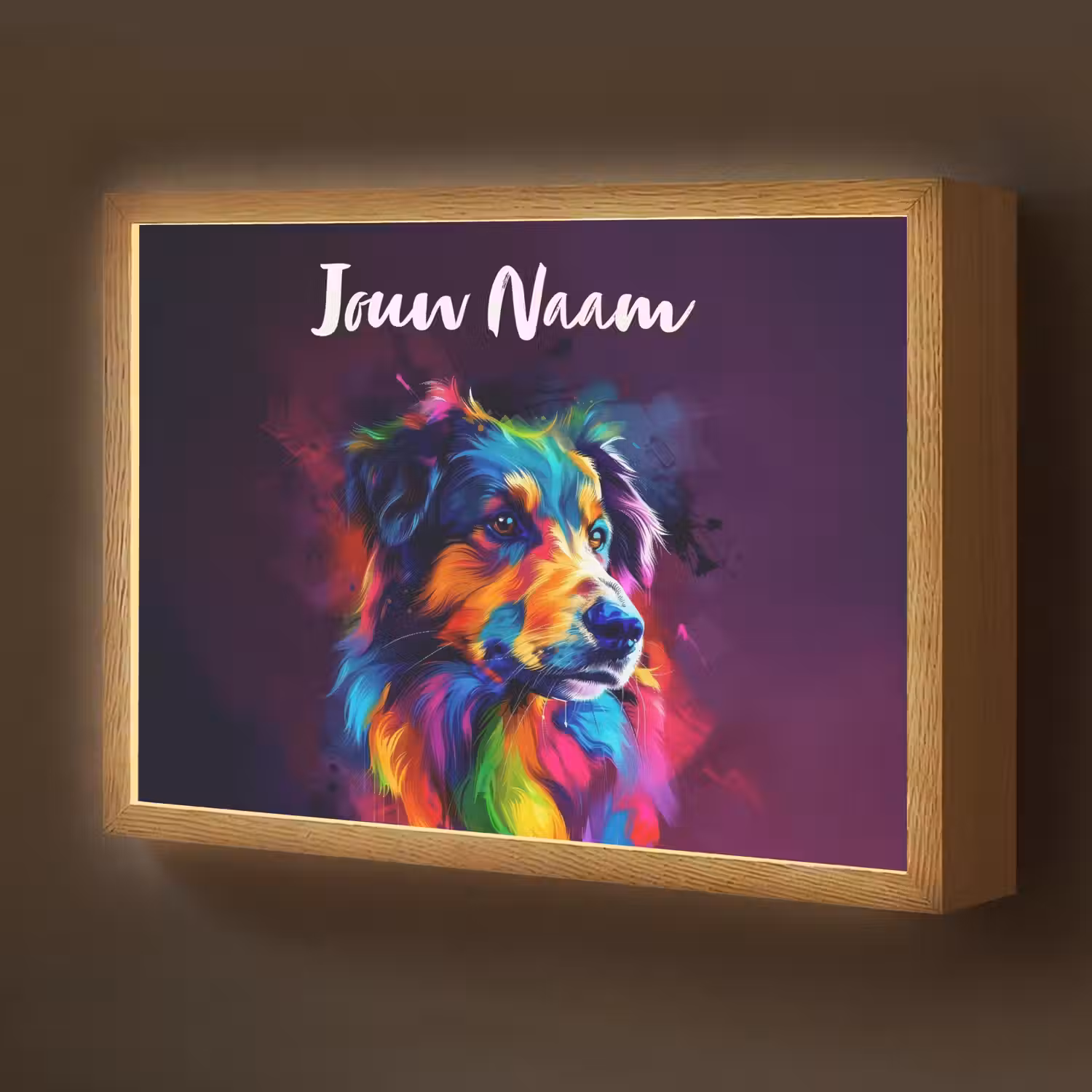 Hond - Kleurrijk - Dier - Dierenhoofd Light Box met batterij (Wandlamp kind) middel -z3d_website