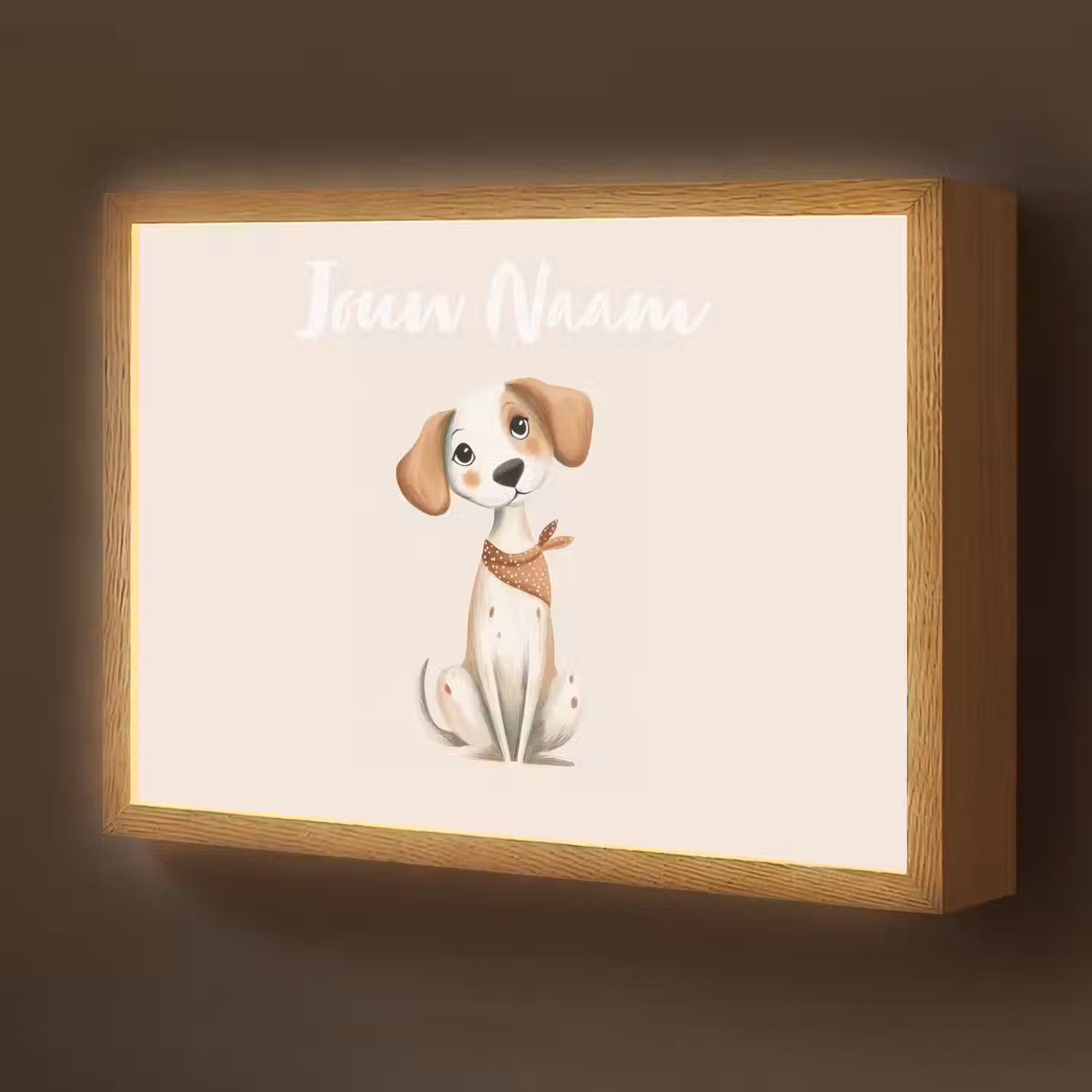 Hond - Pup - Beige Light Box met batterij (Wandlamp kind) middel -z3d_website