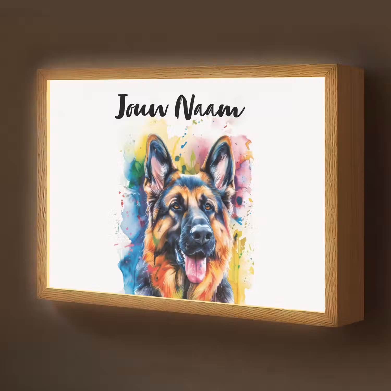 Hond - Verf - Dieren - Kleurrijk - Duitse Herder Light Box met batterij (Wandlamp kind) middel -z3d_website