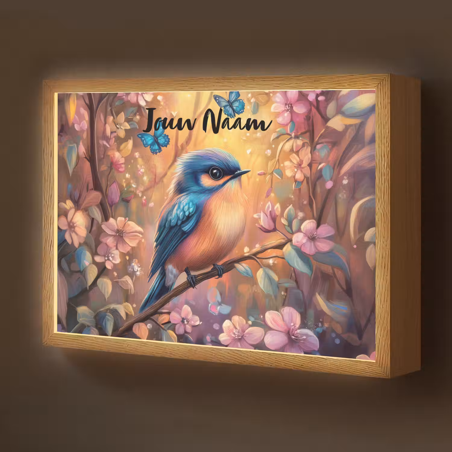 IJsvogel - Sprookjesbos - Roze - Bloemen Light Box met batterij (Wandlamp kind) middel -z3d_website
