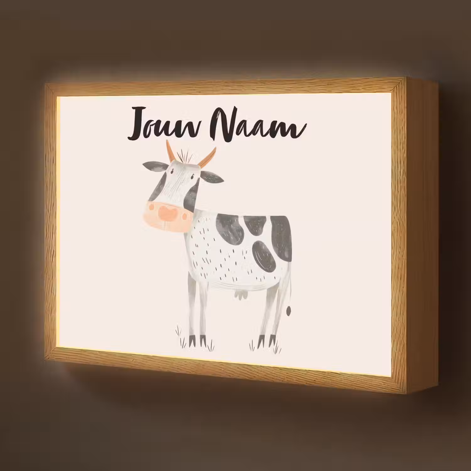 Koe - Boerderij dier - Dieren - Pastel kleuren Light Box met batterij (Wandlamp kind) middel -z3d_website