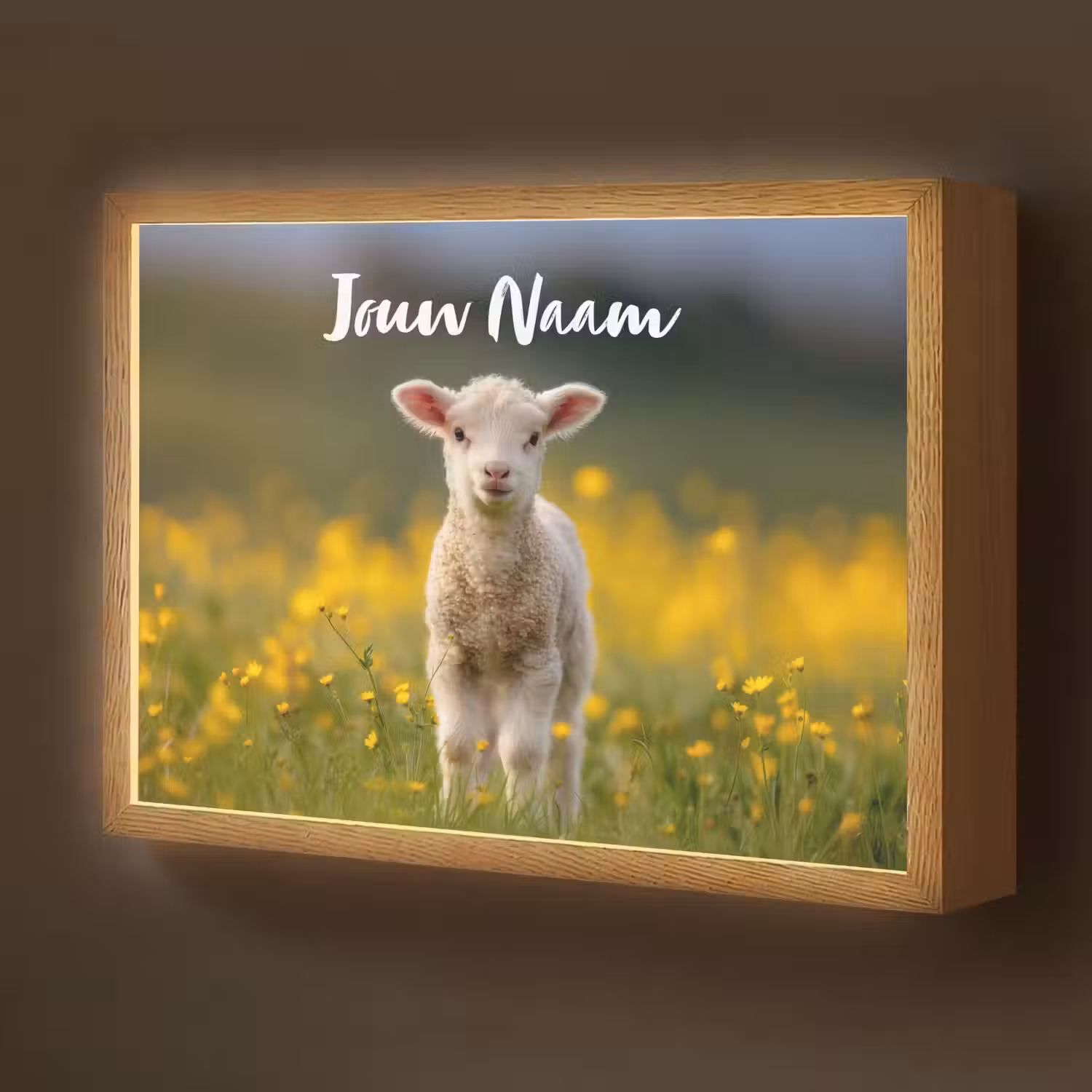 Lammetje - Gras - Bloemen - Geel Light Box met batterij (Wandlamp kind) middel -z3d_website