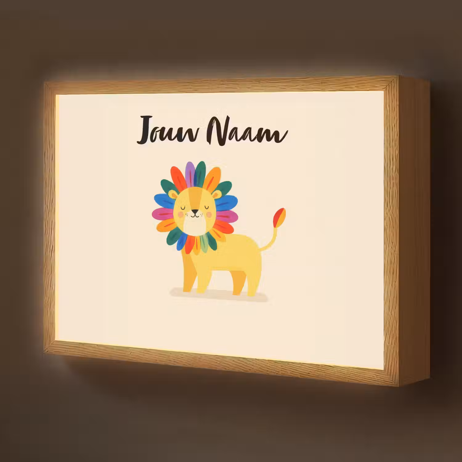 Leeuw - Kleurrijke manen - Beige Light Box met batterij (Wandlamp kind) middel -z3d_website