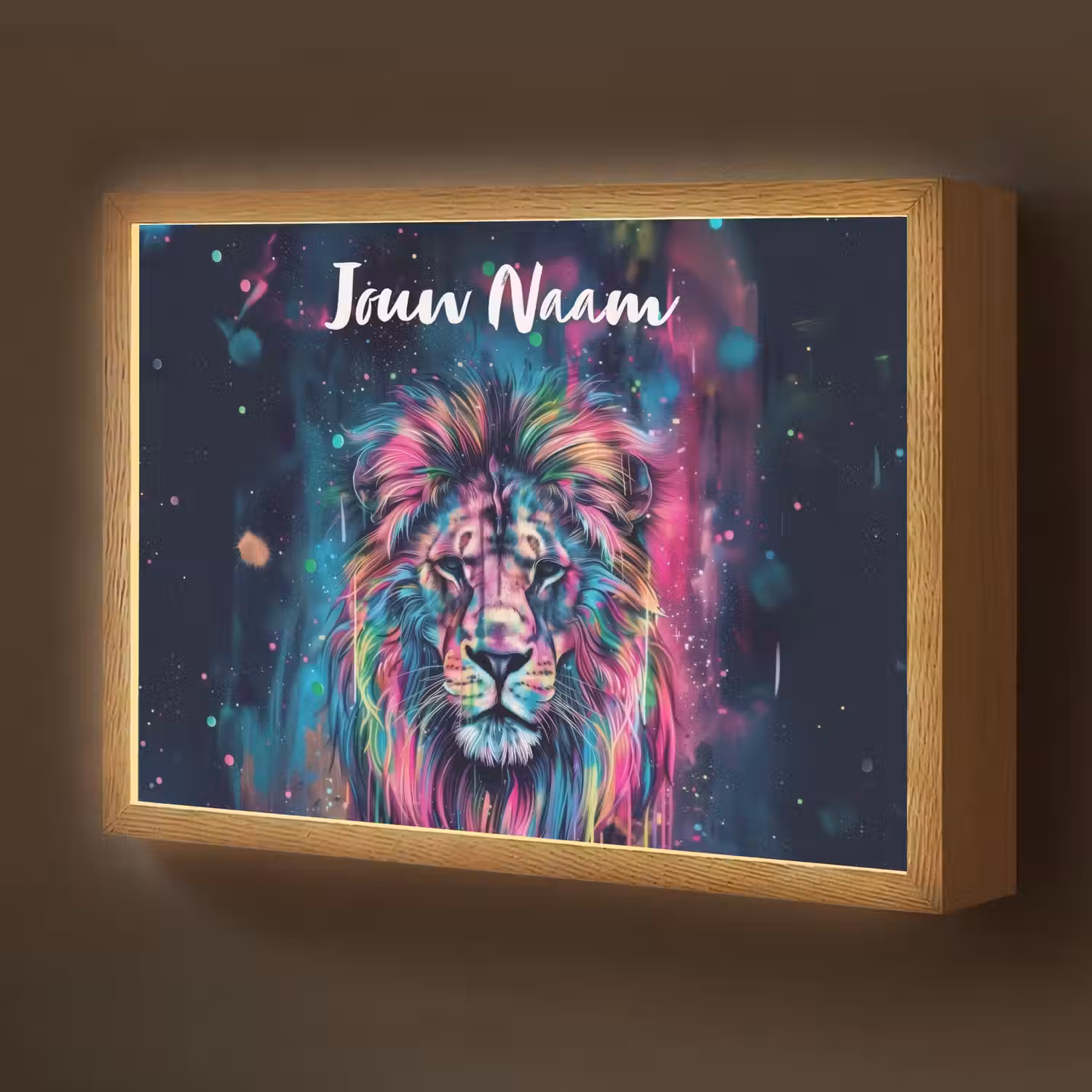 Leeuw - Verf - Kleurrijk - Zwart - Dieren Light Box met batterij (Wandlamp kind) middel -z3d_website