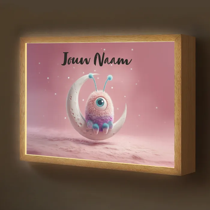 Maan - Monster - Roze Light Box met batterij (Wandlamp kind) middel -z3d_website