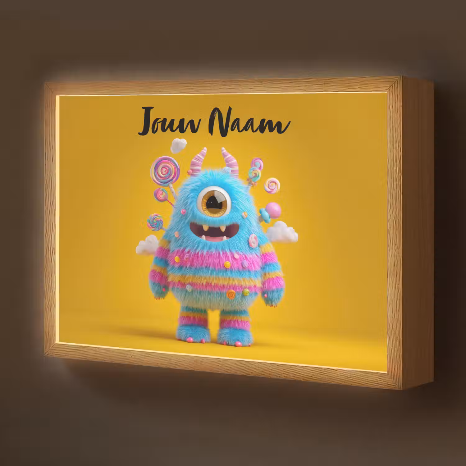 Monster - Snoep - Geel - Kleurrijk Light Box met batterij (Wandlamp kind) middel -z3d_website