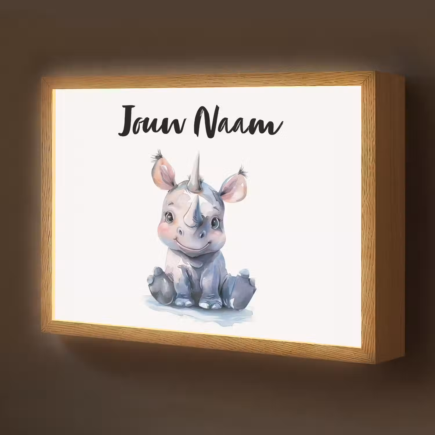Neushoorn - Baby dier - Dieren Light Box met batterij (Wandlamp kind) middel -z3d_website