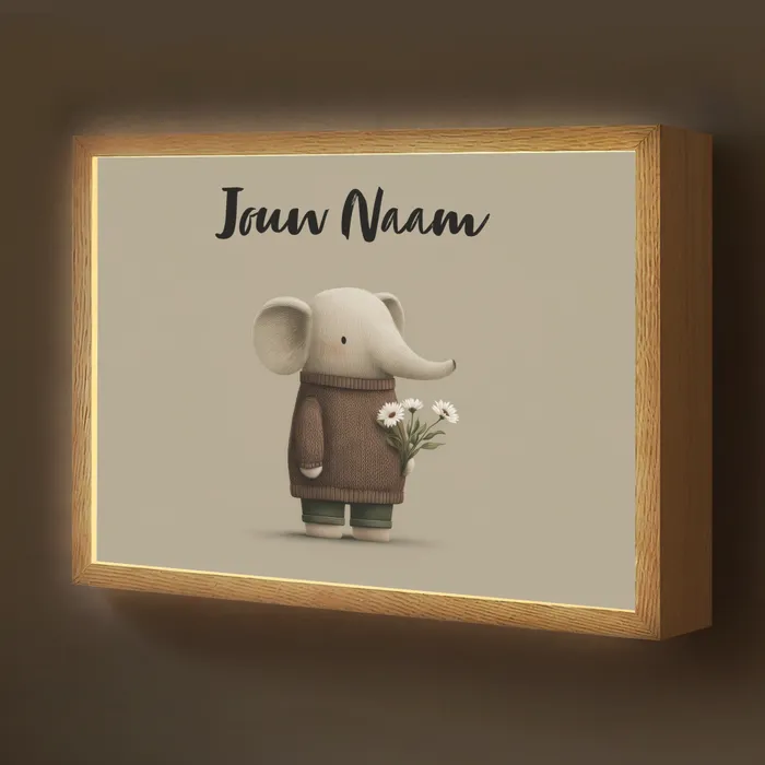 Olifant - Witte bloemen - Kindvriendelijk Light Box met batterij (Wandlamp kind) middel -z3d_website