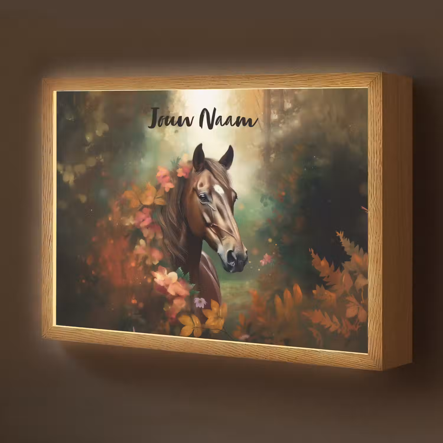 Paard - Bloemen - Natuur - Dieren - Bos - Oranje Light Box met batterij (Wandlamp kind) middel -z3d_website