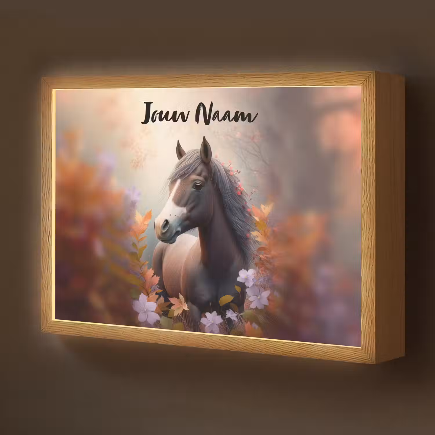 Paard - Bloemen - Natuur - Paars - Dieren Light Box met batterij (Wandlamp kind) middel -z3d_website