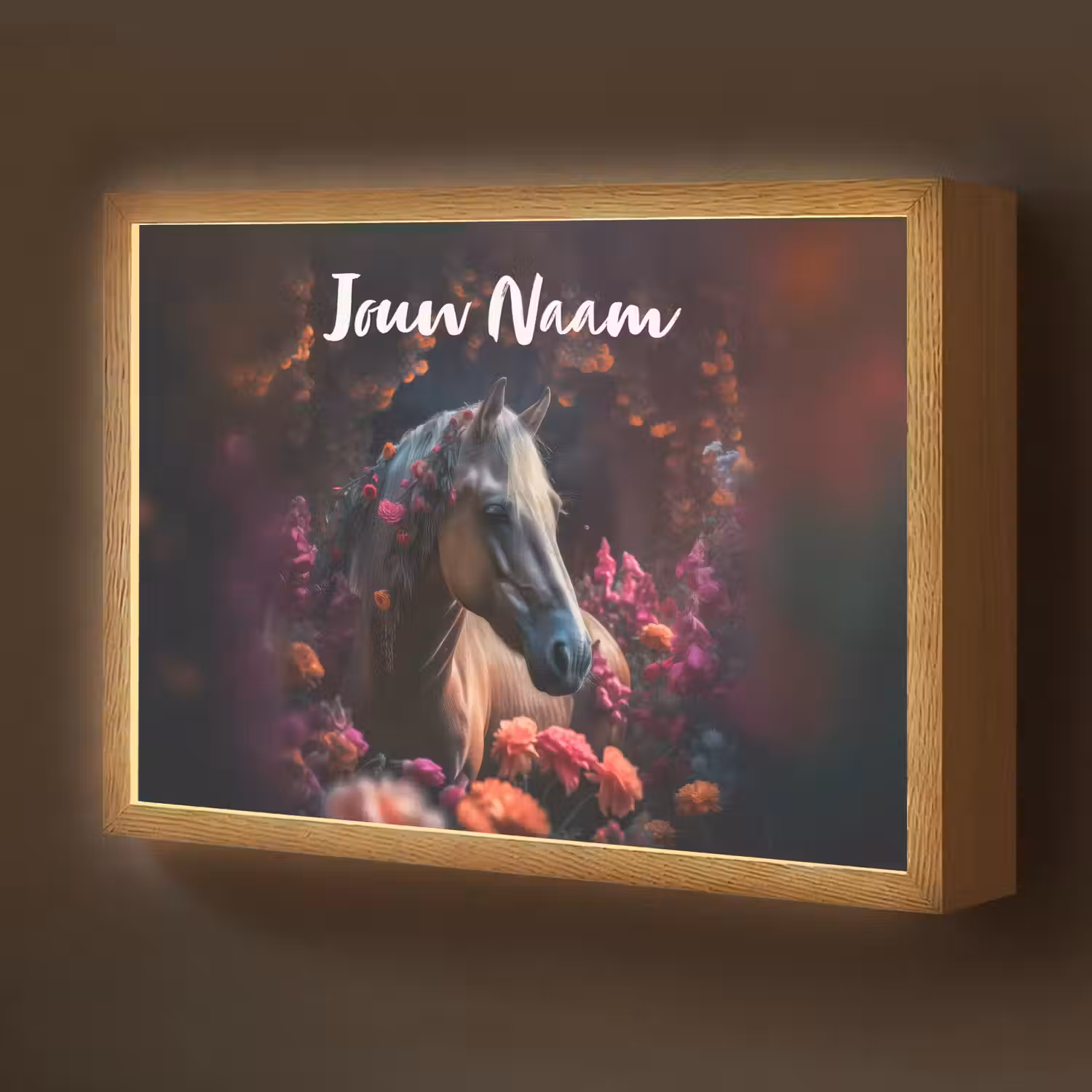 Paard - Bloemen - Paars - Oranje - Dieren Light Box met batterij (Wandlamp kind) middel -z3d_website