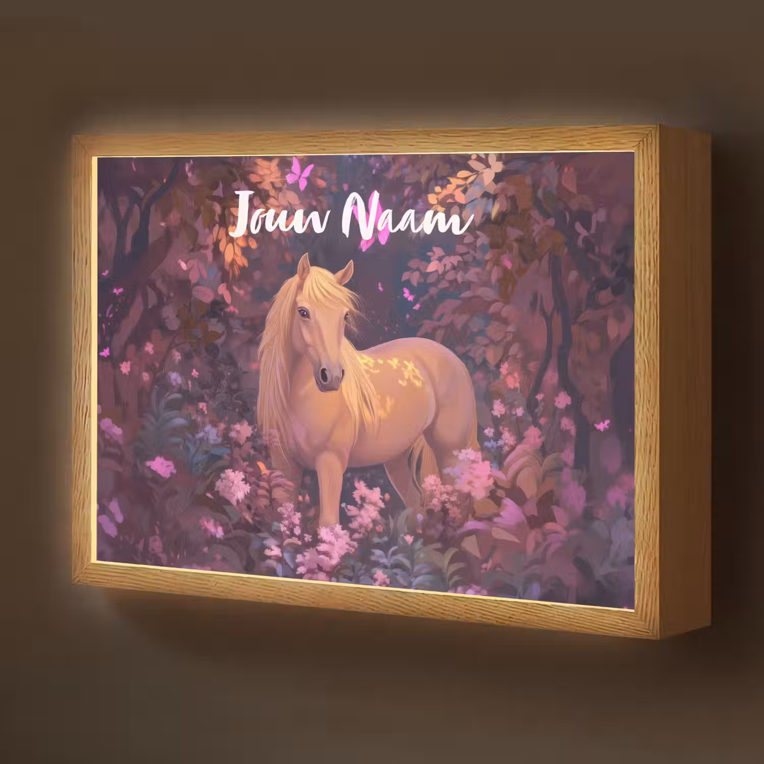 Paard - Bloemen - Paars - Vlinder Light Box met batterij (Wandlamp kind) middel -z3d_website