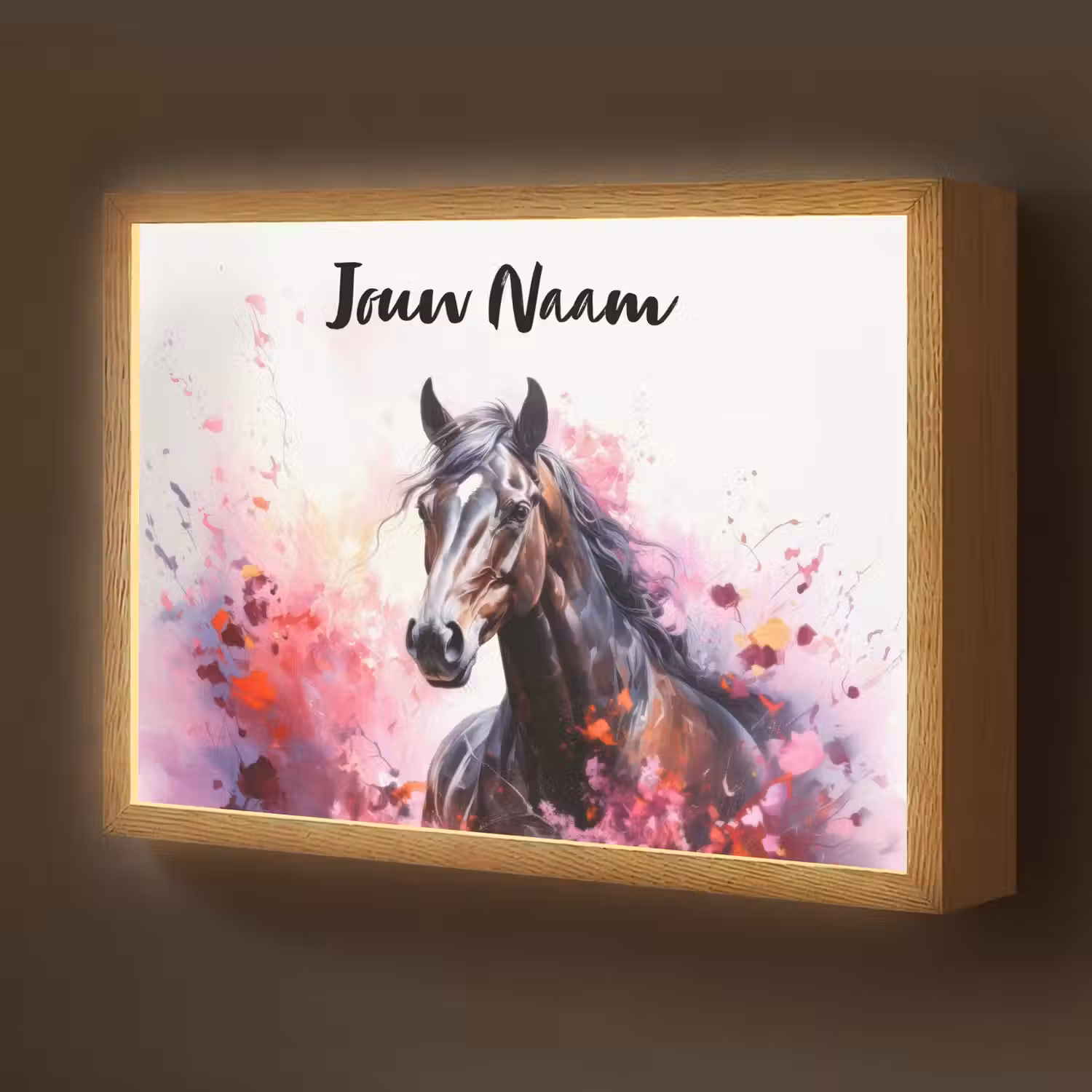 Paard - Dieren - Meisje - Roze Light Box met batterij (Wandlamp kind) middel -z3d_website