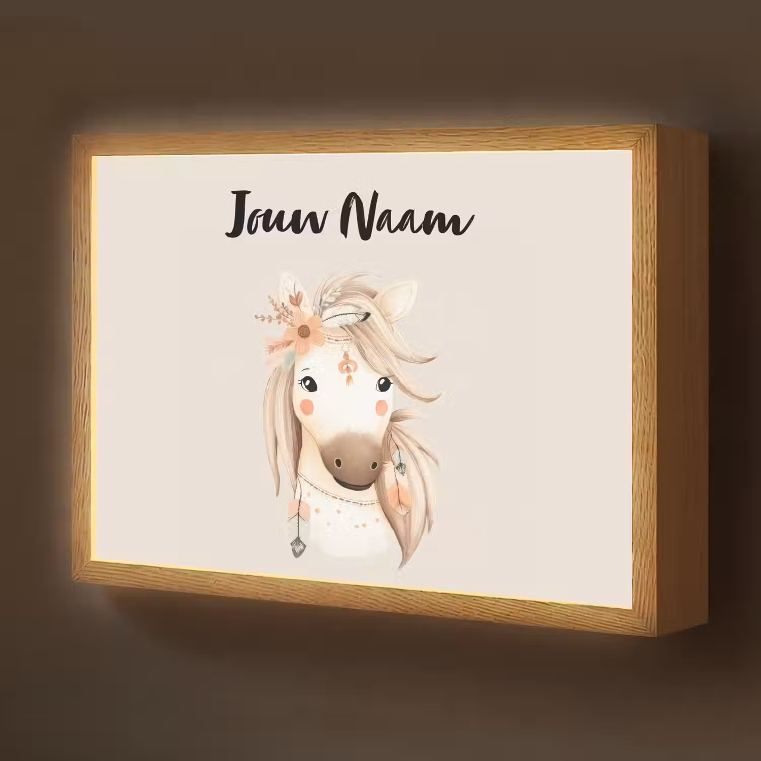 Paard - Manen - Bloemen - Veren Light Box met batterij (Wandlamp kind) middel -z3d_website