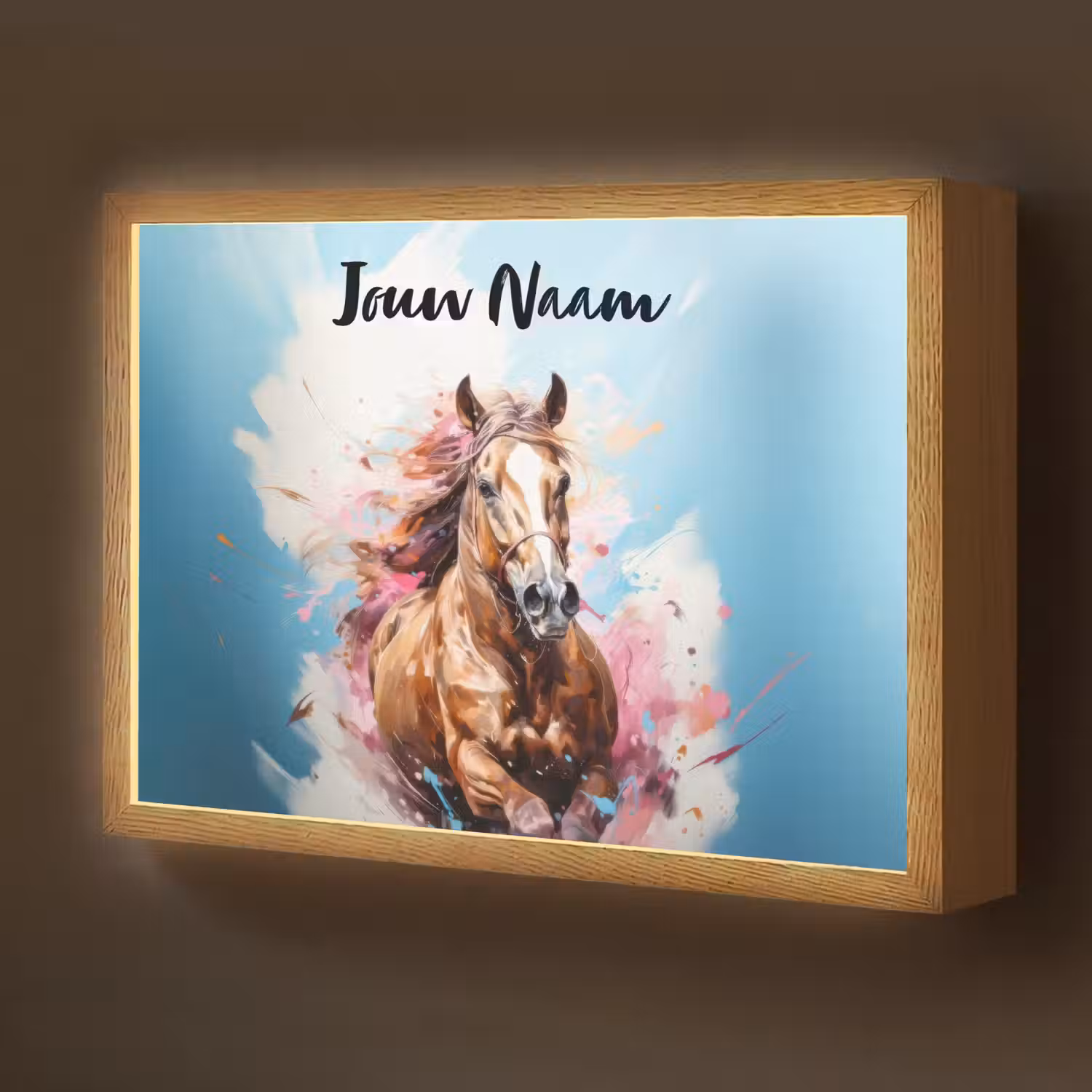 Paard - Meisjes - Blauw - Roze Light Box met batterij (Wandlamp kind) middel -z3d_website
