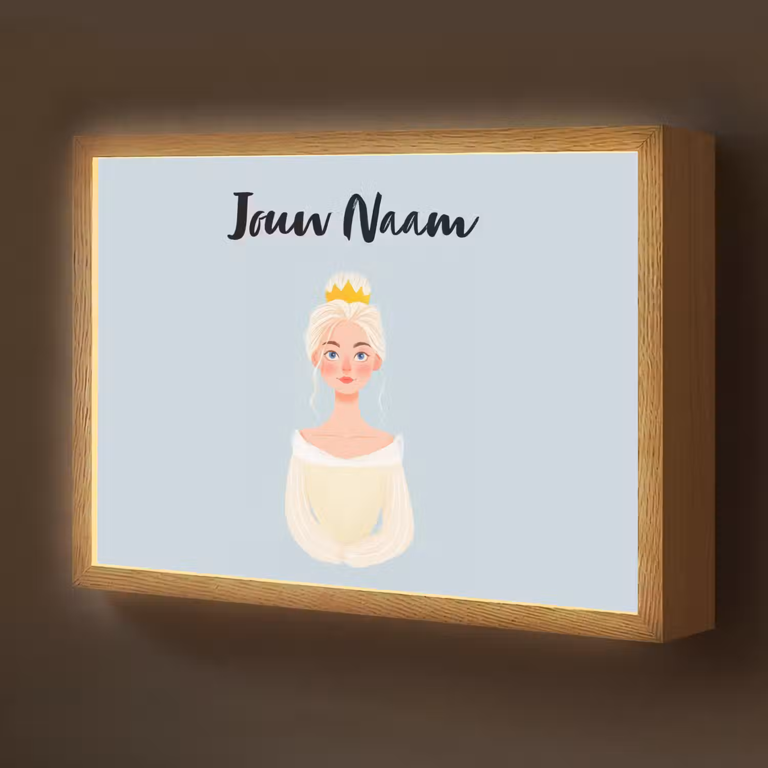 Prinses - Blond - Kroon - Minimalistisch Light Box met batterij (Wandlamp kind) middel -z3d_website