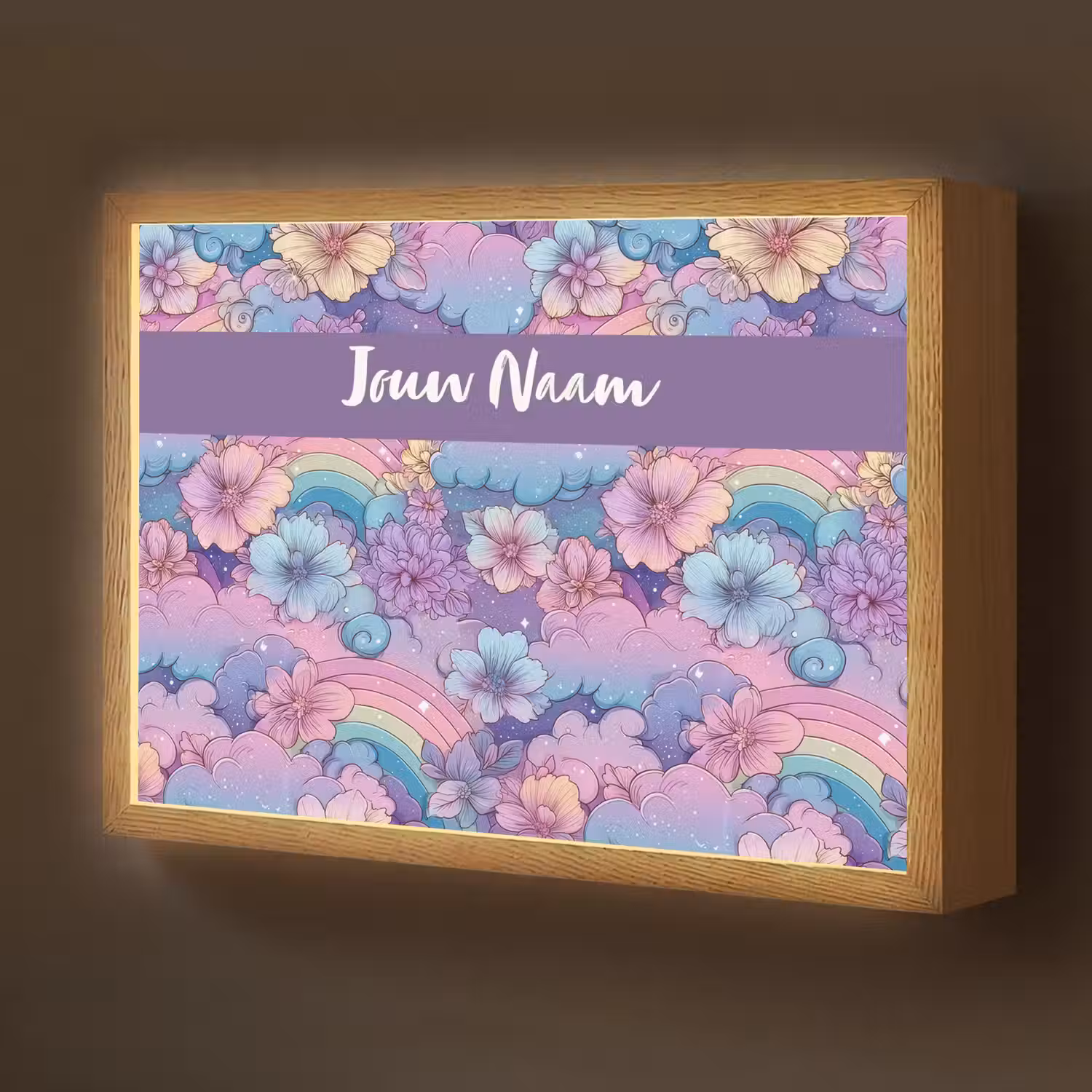 Regenbogen - Bloemen - Kleurrijk - Wolken Light Box met batterij (Wandlamp kind) middel -z3d_website