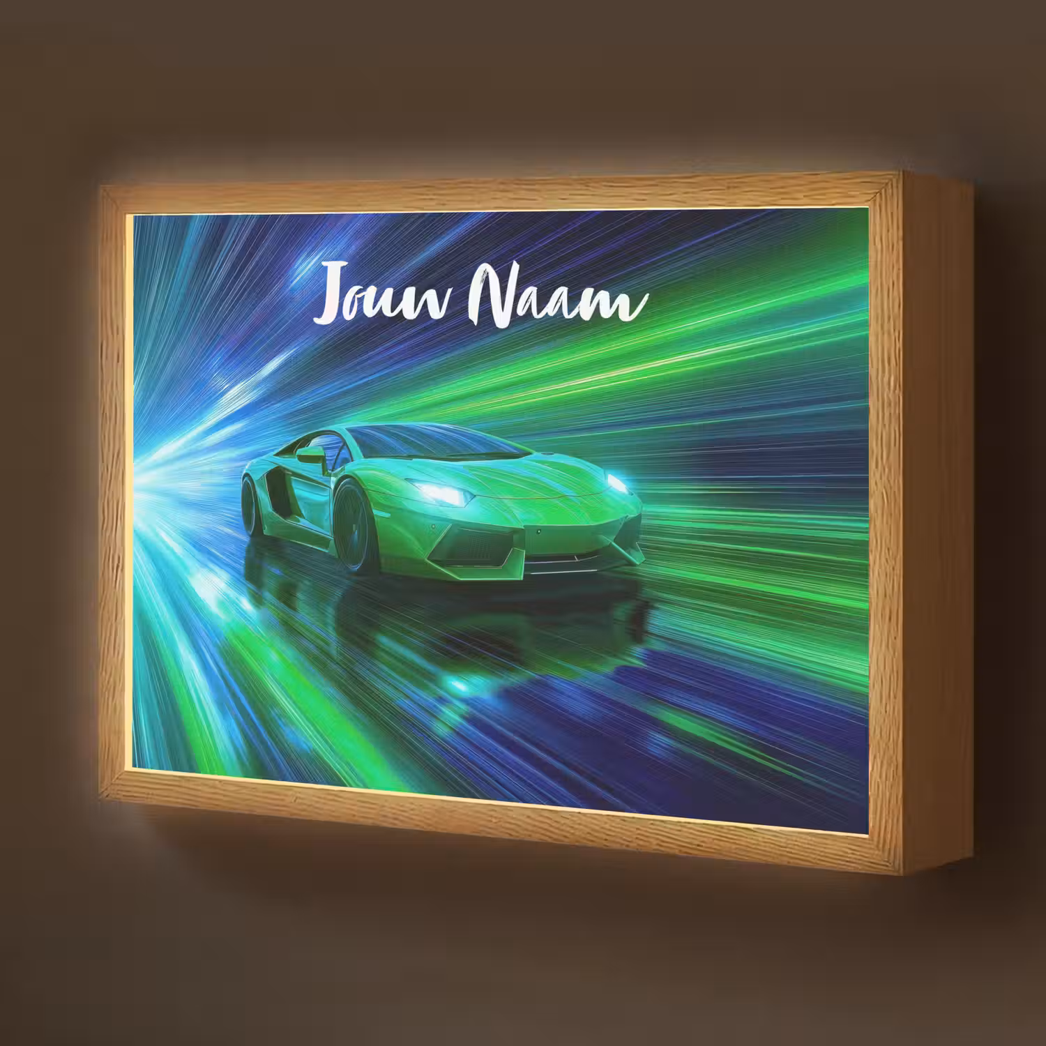 Sportauto - Groen - Snelheidslijnen - Neon Light Box met batterij (Wandlamp kind) middel -z3d_website