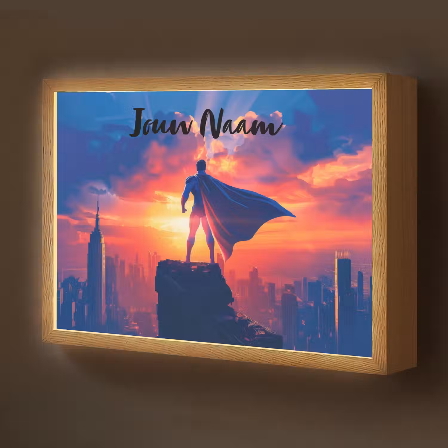 Superheld - Stad - Jongens - Kleurrijk - Zon Light Box met batterij (Wandlamp kind) middel -z3d_website