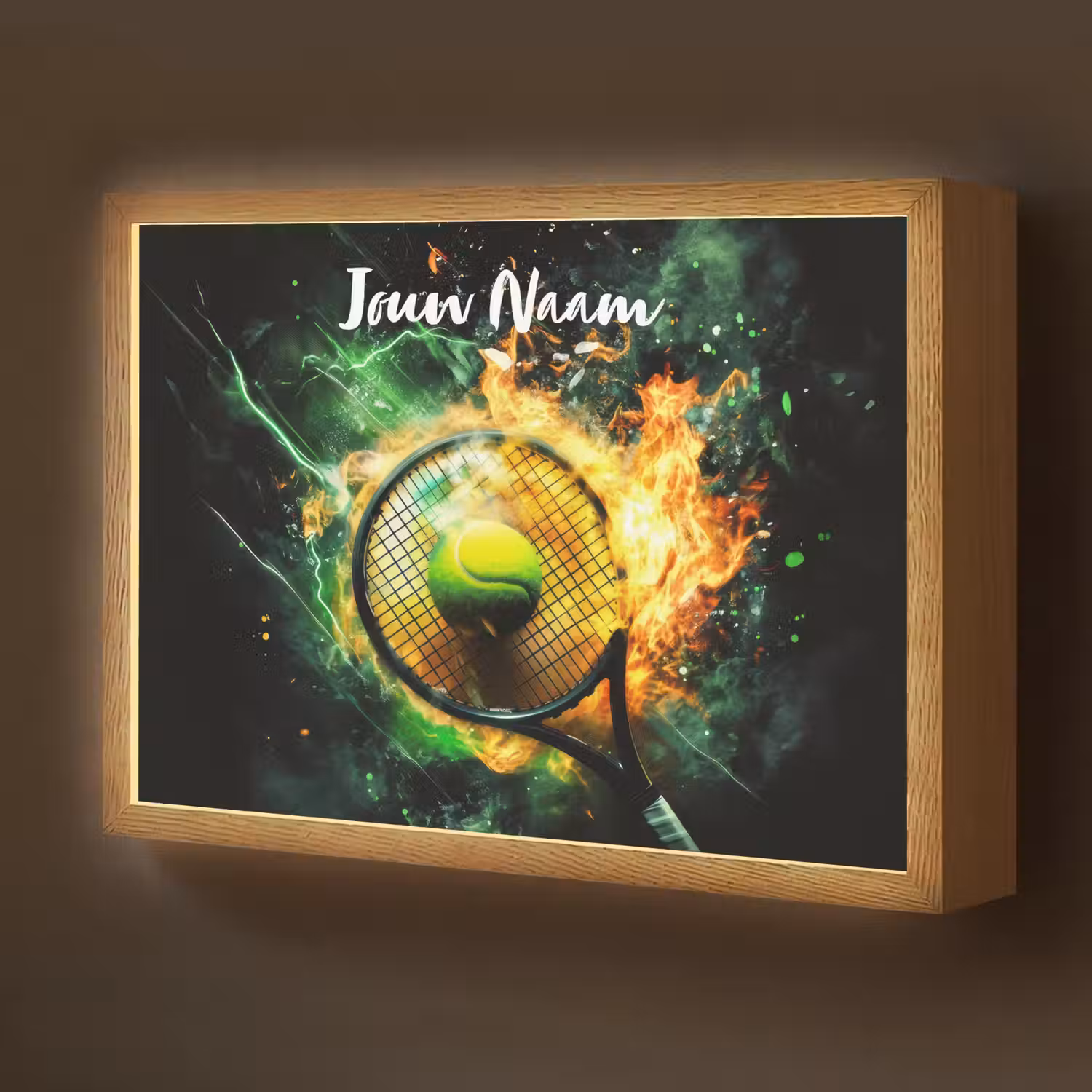 Tennis - Racket - Vuur - Groen Light Box met batterij (Wandlamp kind) middel -z3d_website
