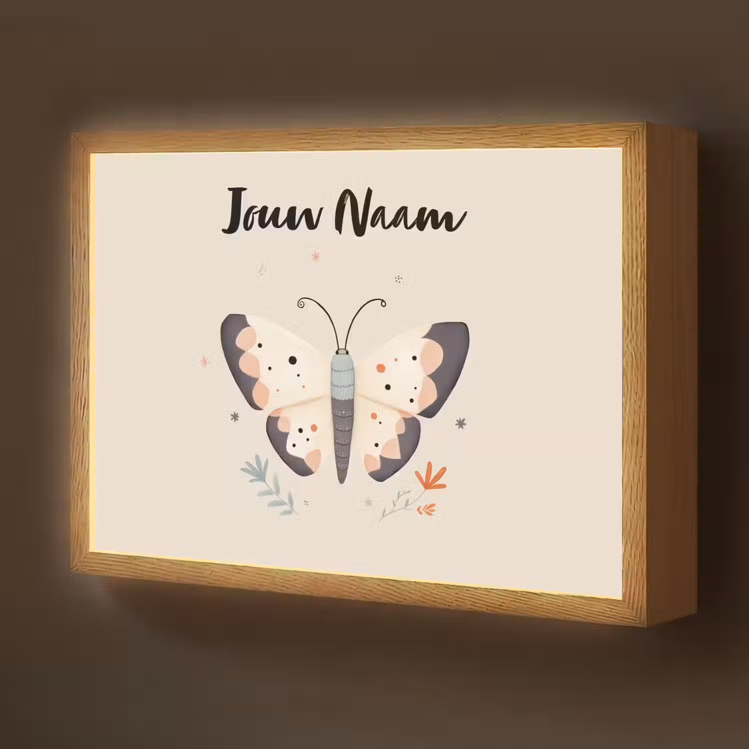 Vlinder - Vleugels - Bloemen - Beige Light Box met batterij (Wandlamp kind) middel -z3d_website