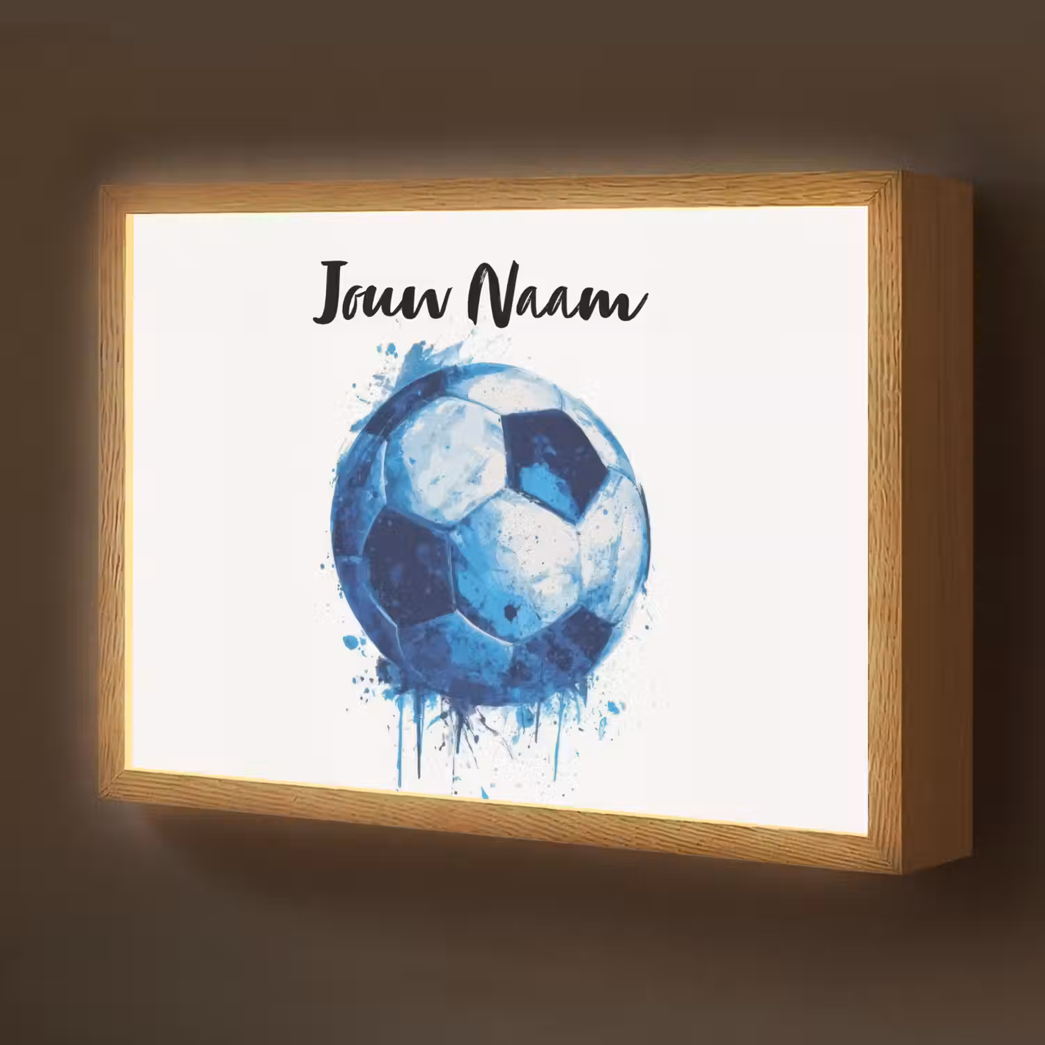 Voetbal - Blauw - Inkt - Spatten Light Box met batterij (Wandlamp kind) middel -z3d_website