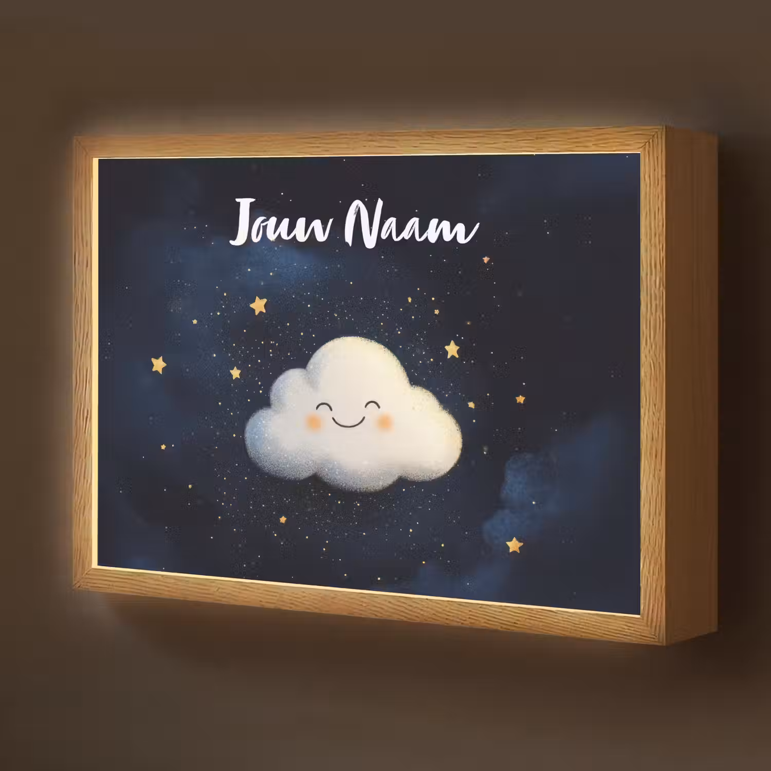 Wolkje - Gezichtje - Sterren - Donkerblauw Light Box met batterij (Wandlamp kind) middel -z3d_website