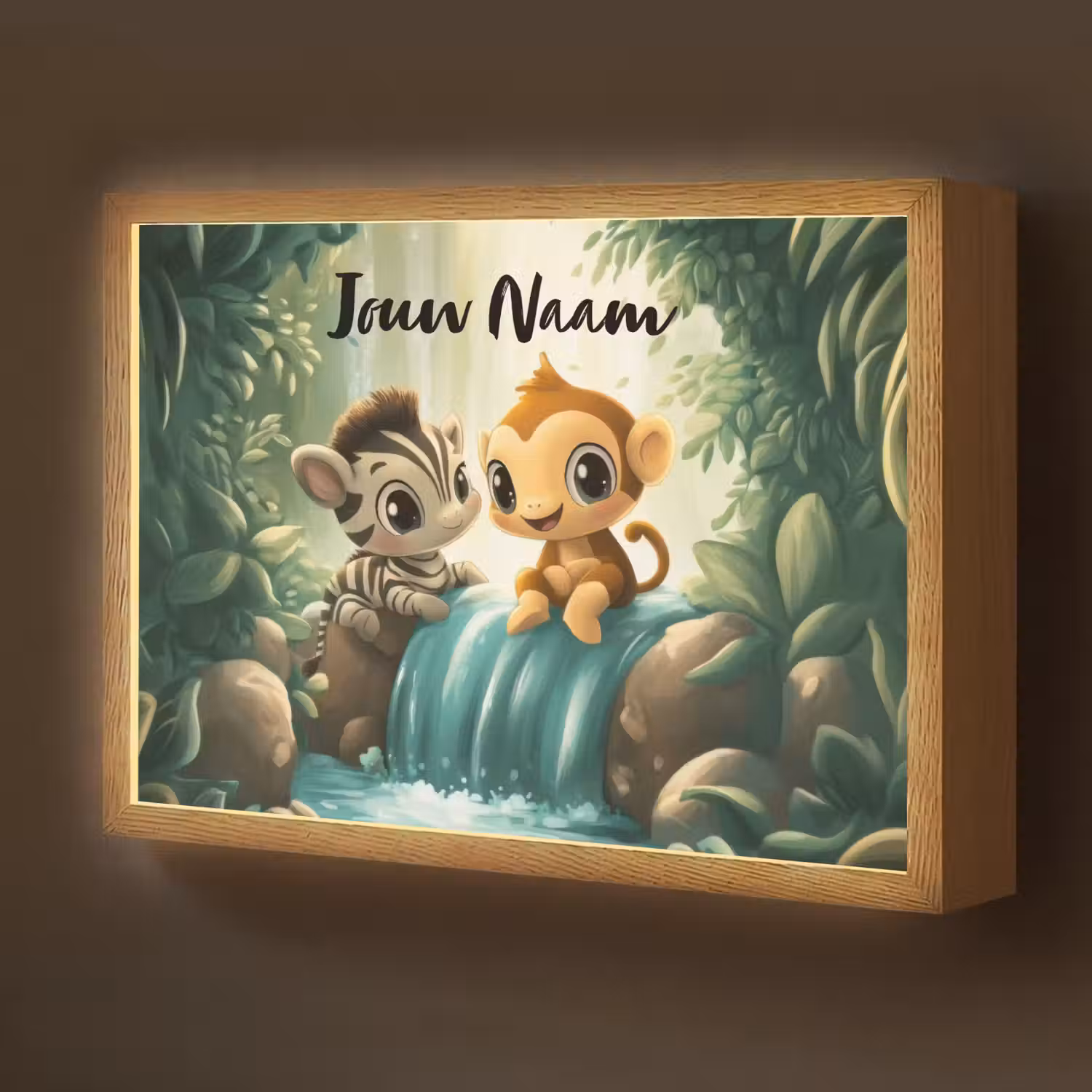 Zebra - Aapje - Waterval - Rotsen Light Box met batterij (Wandlamp kind) middel -z3d_website