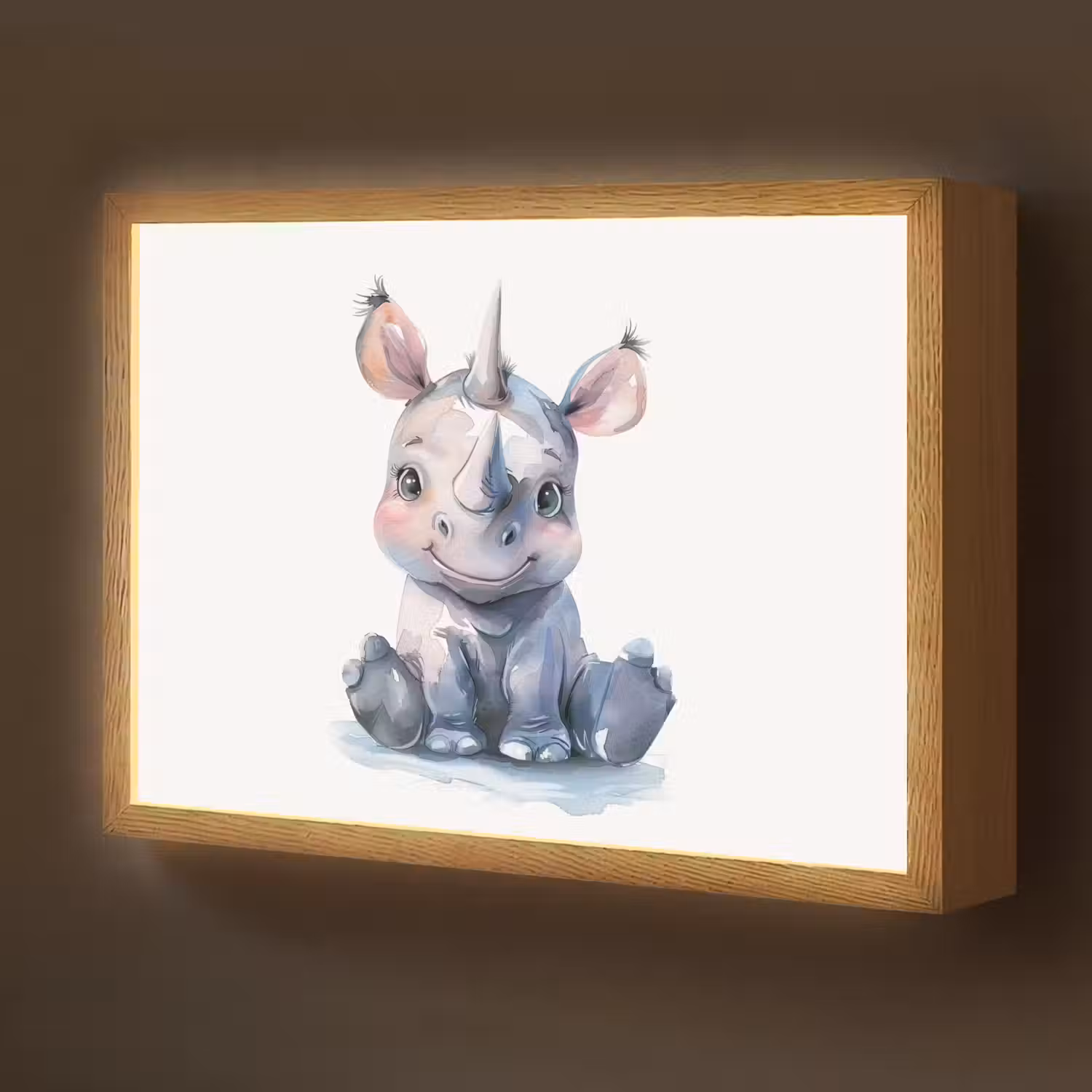 Neushoorn - Baby dier - Dieren Light Box met batterij (Wandlamp kind) middel -z3d_website
