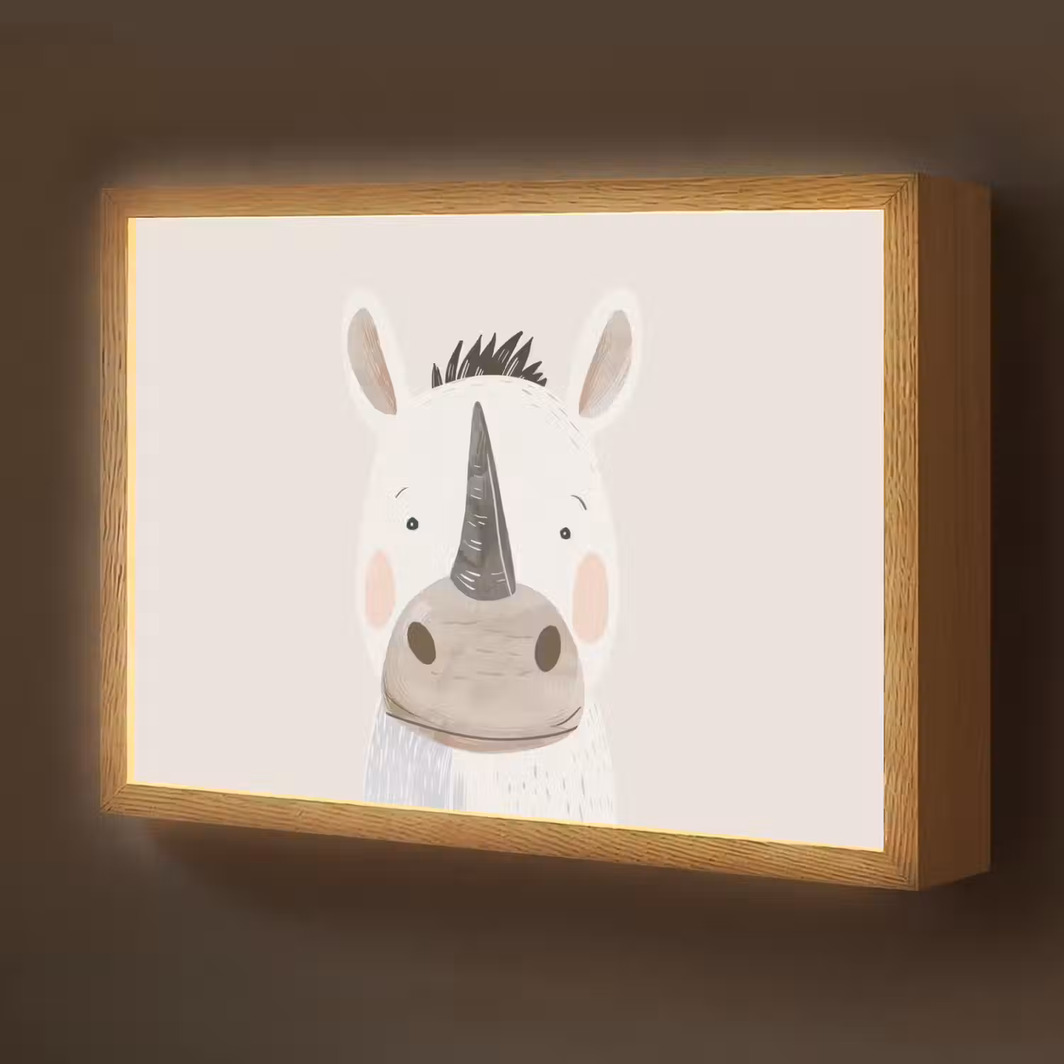 Neushoorn - Wilde dieren - Pastel kleuren Light Box met batterij (Wandlamp kind) middel -z3d_website