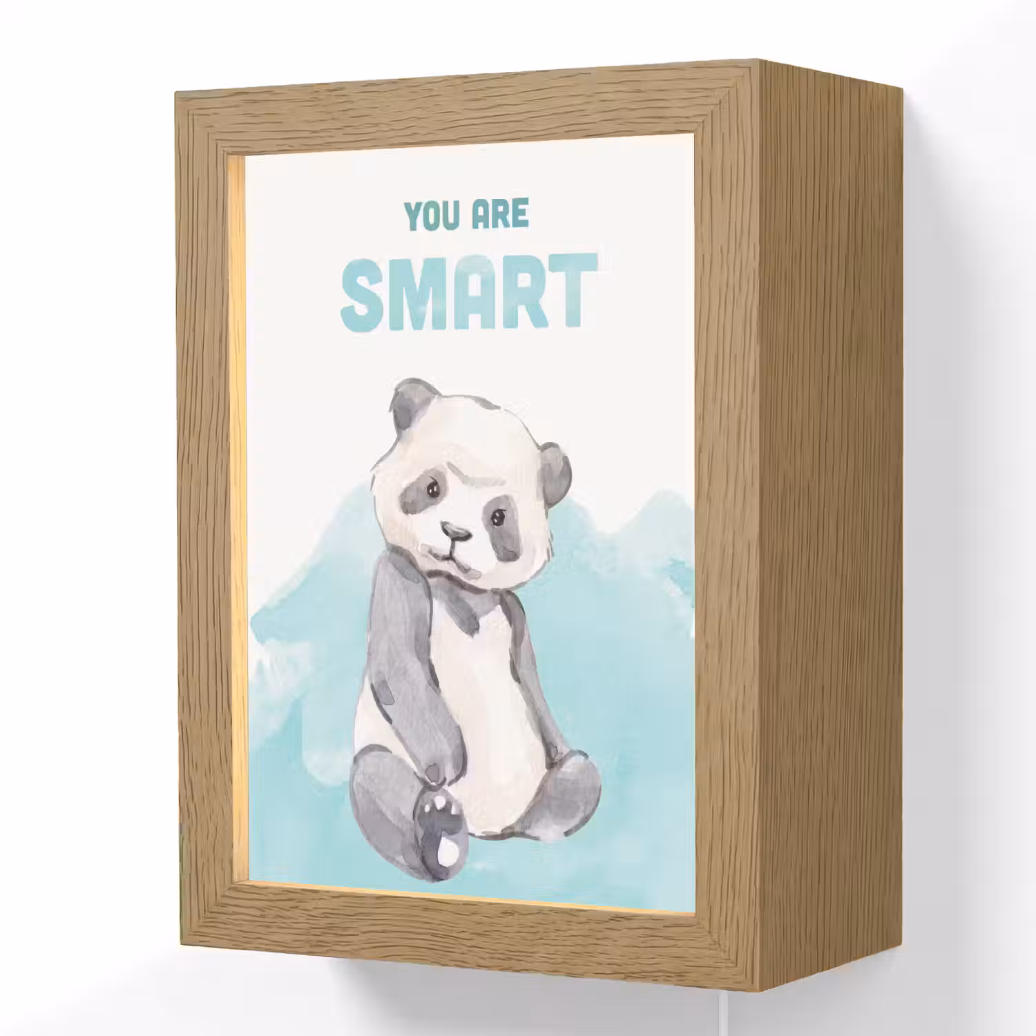 Panda - Blauw - Quote - 'You are smart' Light Box met kabel (Wandlamp kind) klein -3d