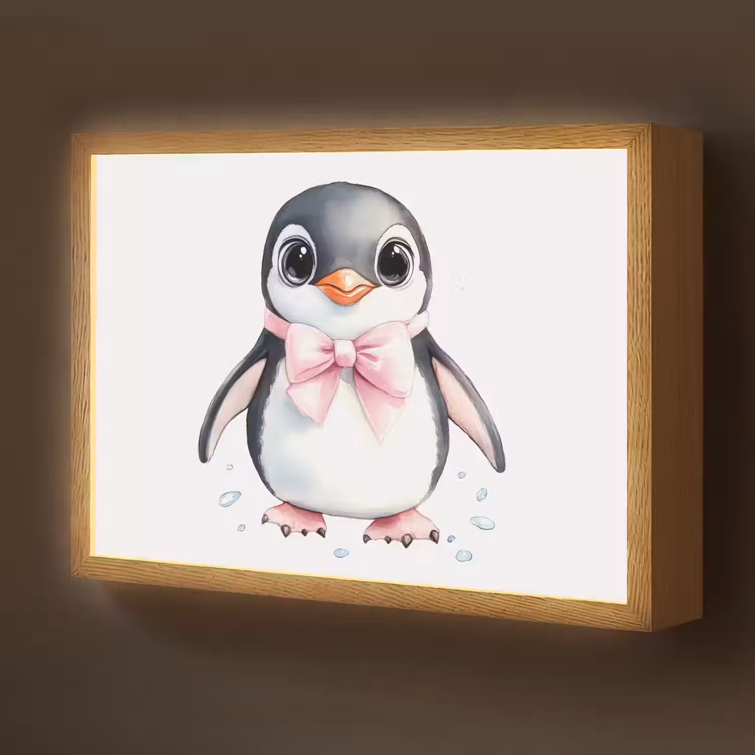 Pinguïn - Strikje - Roze - Dier Light Box met batterij (Wandlamp kind) middel -z3d_website