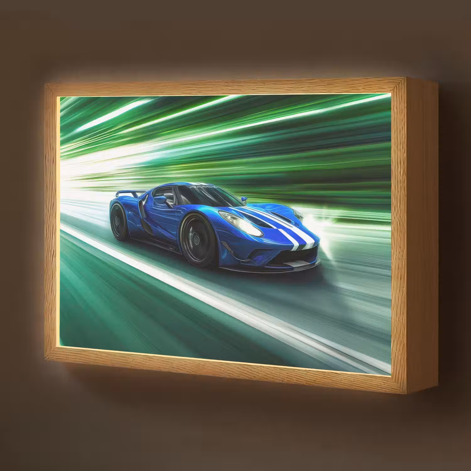 Race auto - Blauw - Groen Light Box met batterij (Wandlamp kind) middel -z3d_website