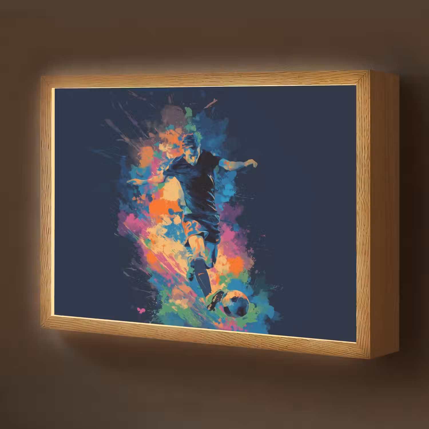 Voetballer - Bal - Kleurexplosie - Abstract Light Box met batterij (Wandlamp kind) middel -z3d_website