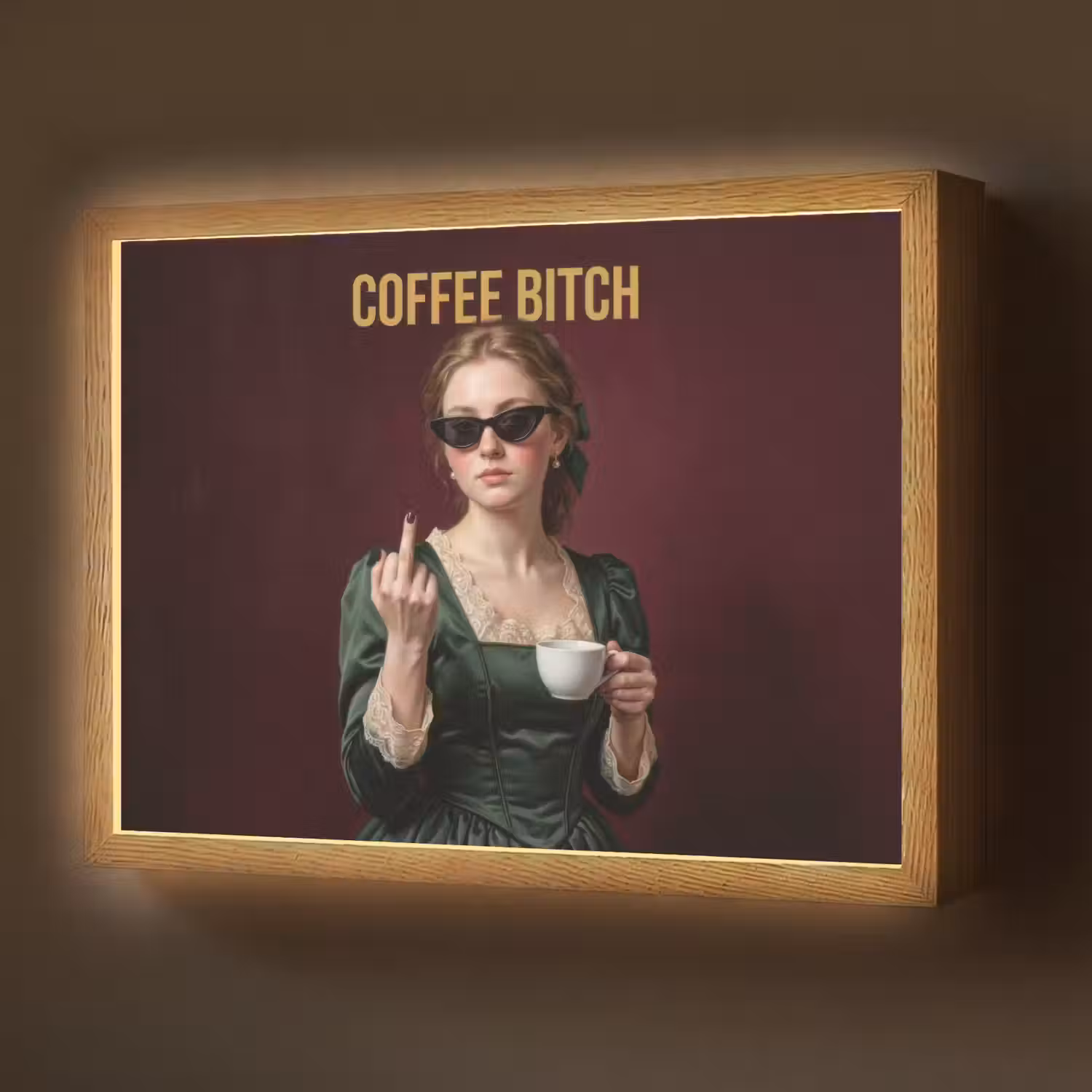 Koffie - Vrouw - Middelvinger Light Box met batterij (Wandlamp) middel -z3d_website