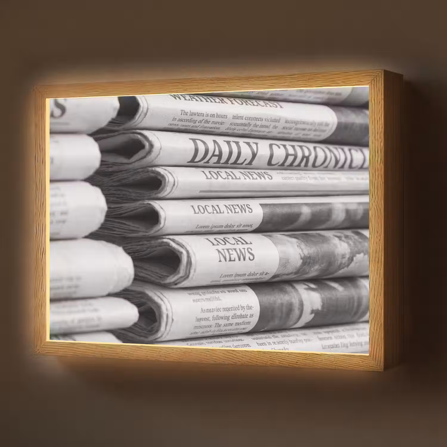 Krant - Stapel - Nieuws - Zwart-wit - Media Light Box met batterij (Wandlamp) middel -z3d_website