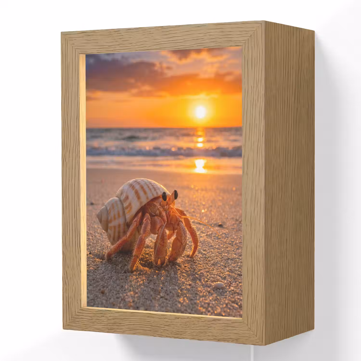 Kreeft - Strand - Natuur - Zonsondergang - Oranje Light Box met kabel (Wandlamp) klein -3d