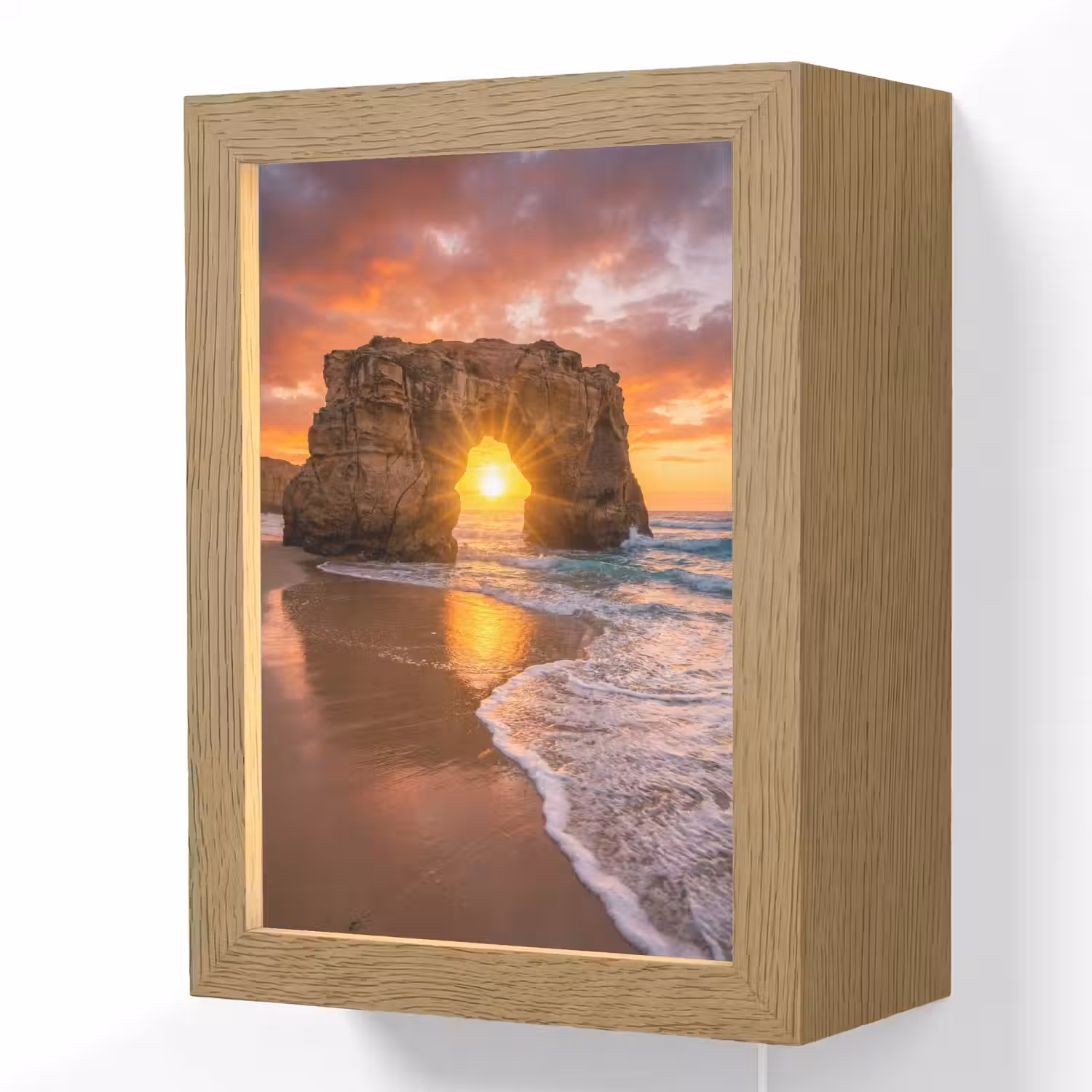 Kust - Rots - Zonsondergang - Zee - Natuur Light Box met kabel (Wandlamp) klein -3d
