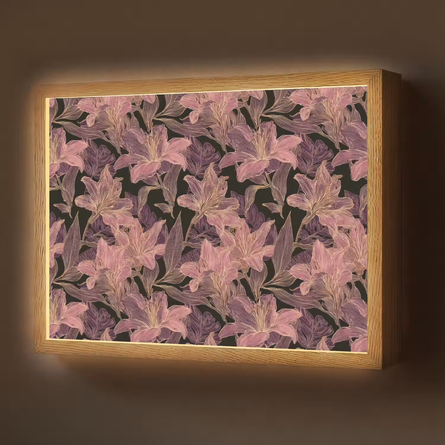 Lelies - Patroon - Paars - Goud Light Box met batterij (Wandlamp) middel 907 -z3d_website