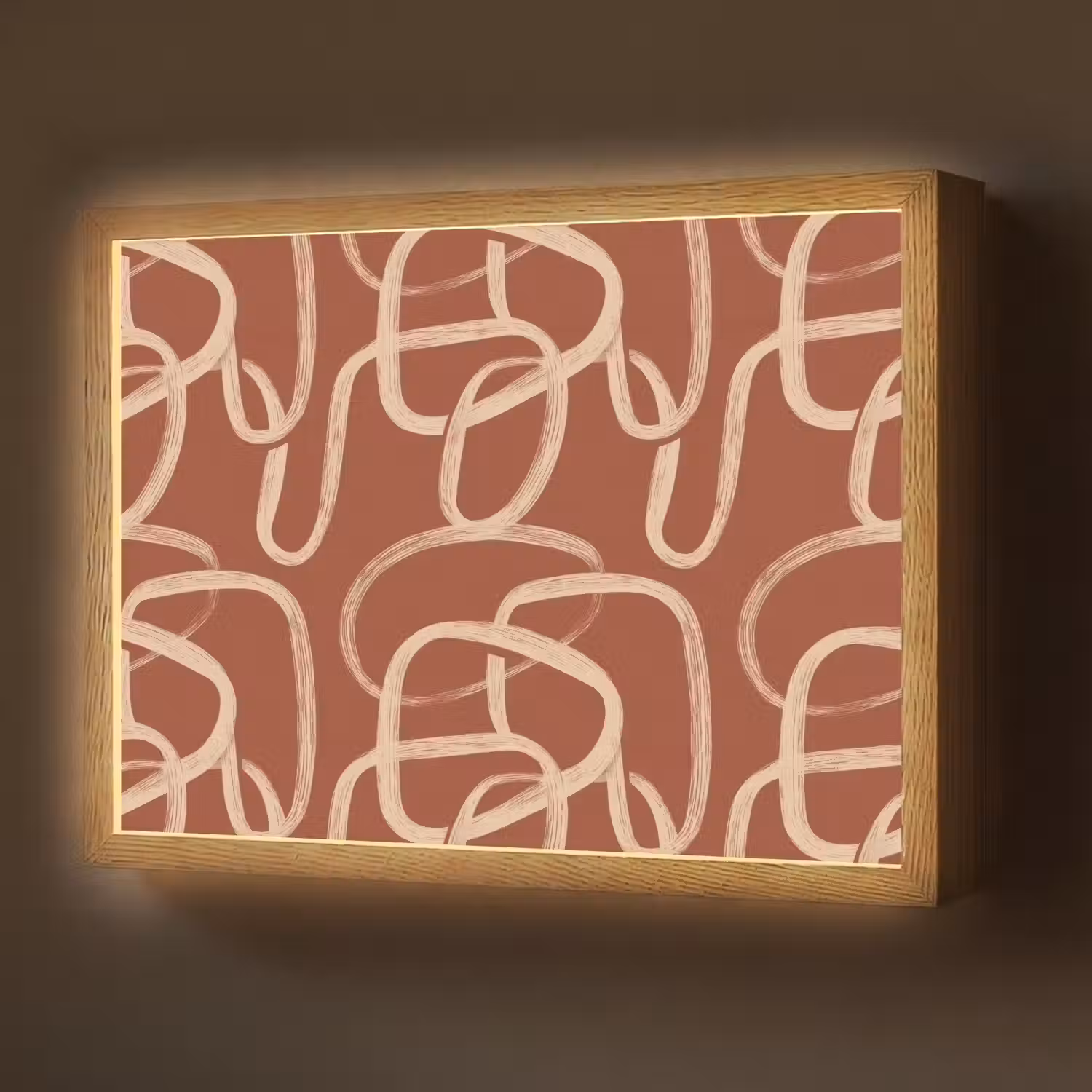 Lijnen - Abstract - Organisch - Terracotta - Crème Light Box met batterij (Wandlamp) middel 907 -z3d_website