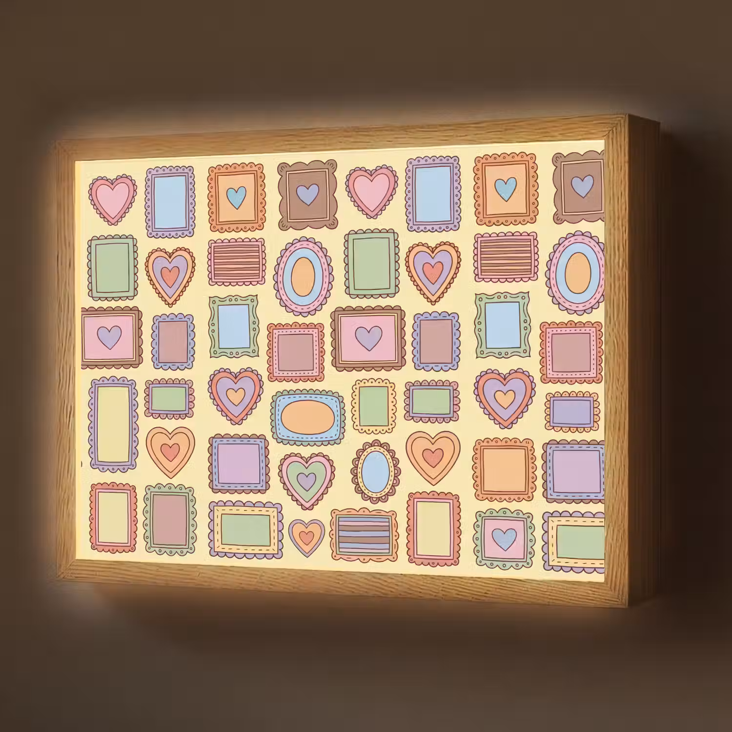 Lijst - Patroon - Hart - Speels - Kleurrijk Light Box met batterij (Wandlamp) middel -z3d_website