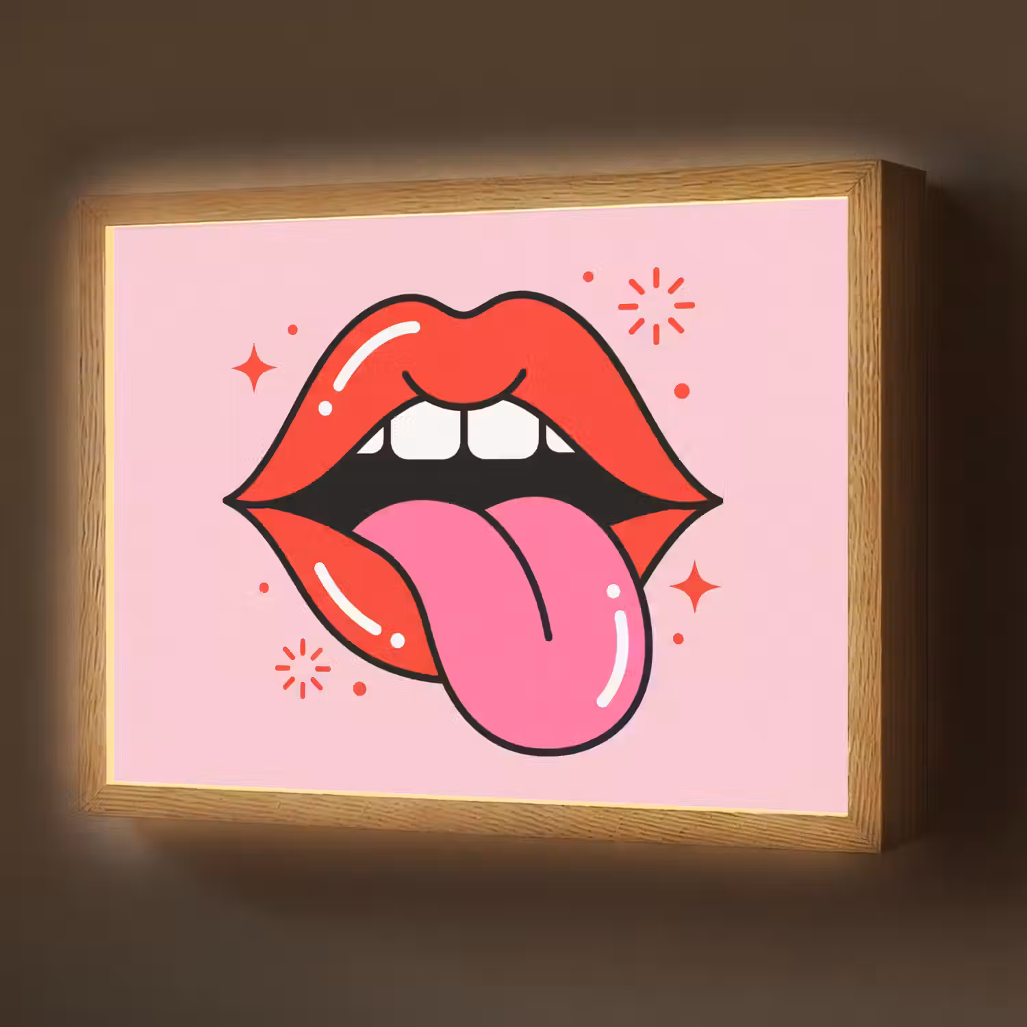 Lippen - Tong - Pop-art - Kleurrijk - Roze Light Box met batterij (Wandlamp) middel -z3d_website