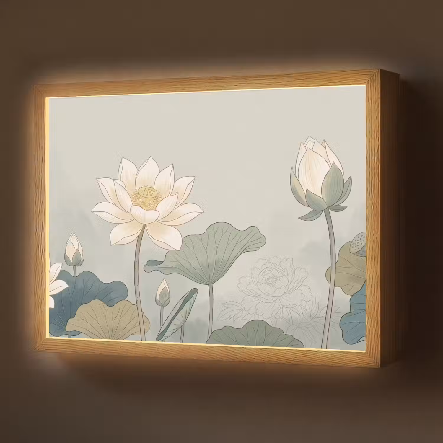 Lotus - Bloemen - Groen Light Box met batterij (Wandlamp) middel -z3d_website