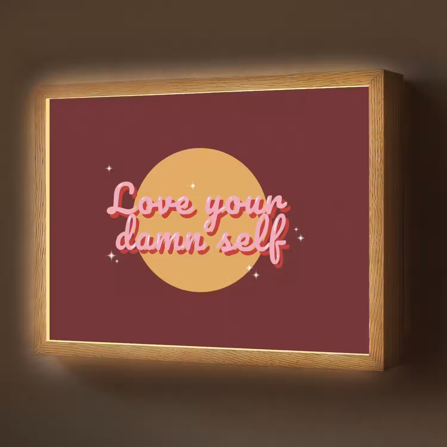 love your damn self - Cirkel - Glitter - Rood Light Box met batterij (Wandlamp) middel -z3d_website
