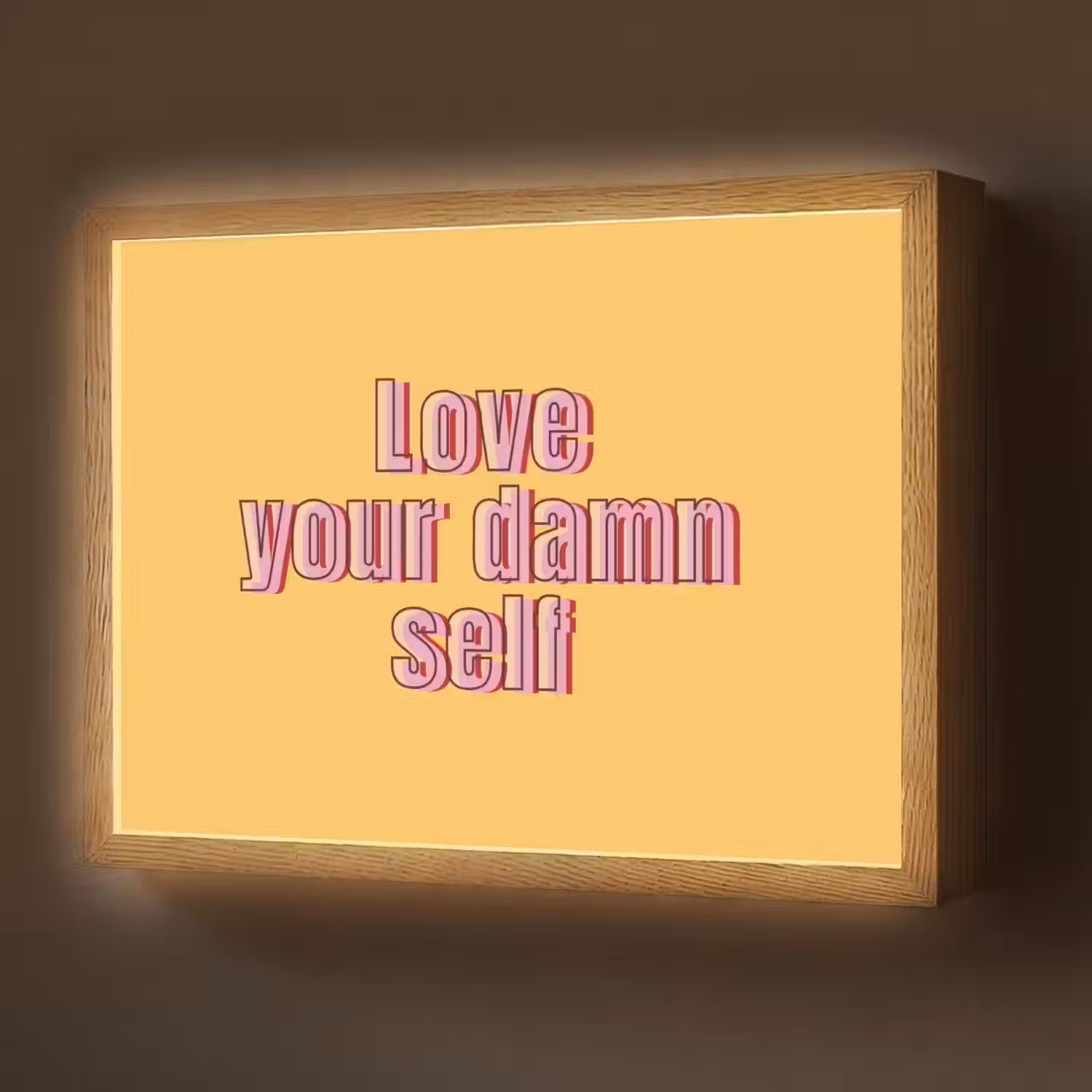 Love yourself - Roze - Geel Light Box met batterij (Wandlamp) middel -z3d_website