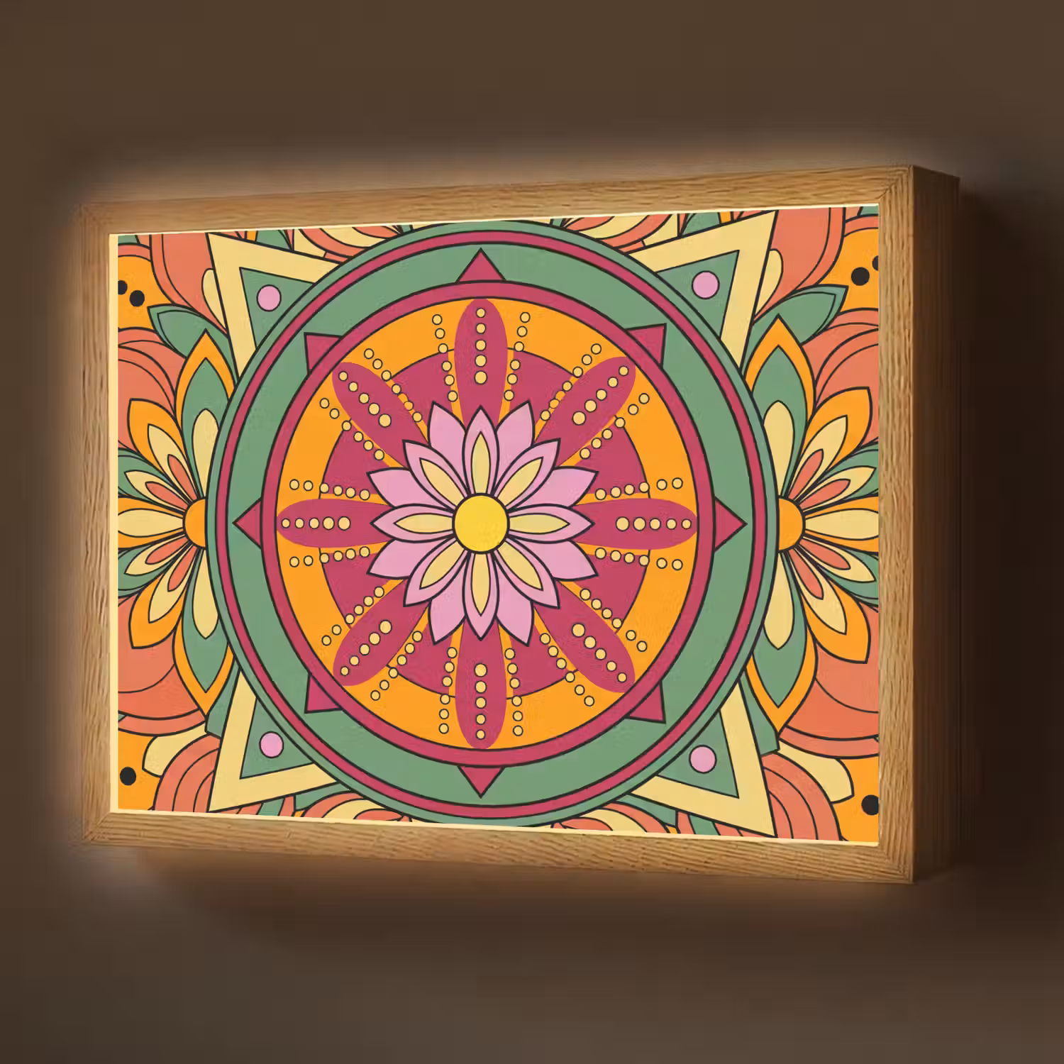 Mandala - Bloemen - Abstract - Kleurrijk Light Box met batterij (Wandlamp) middel -z3d_website