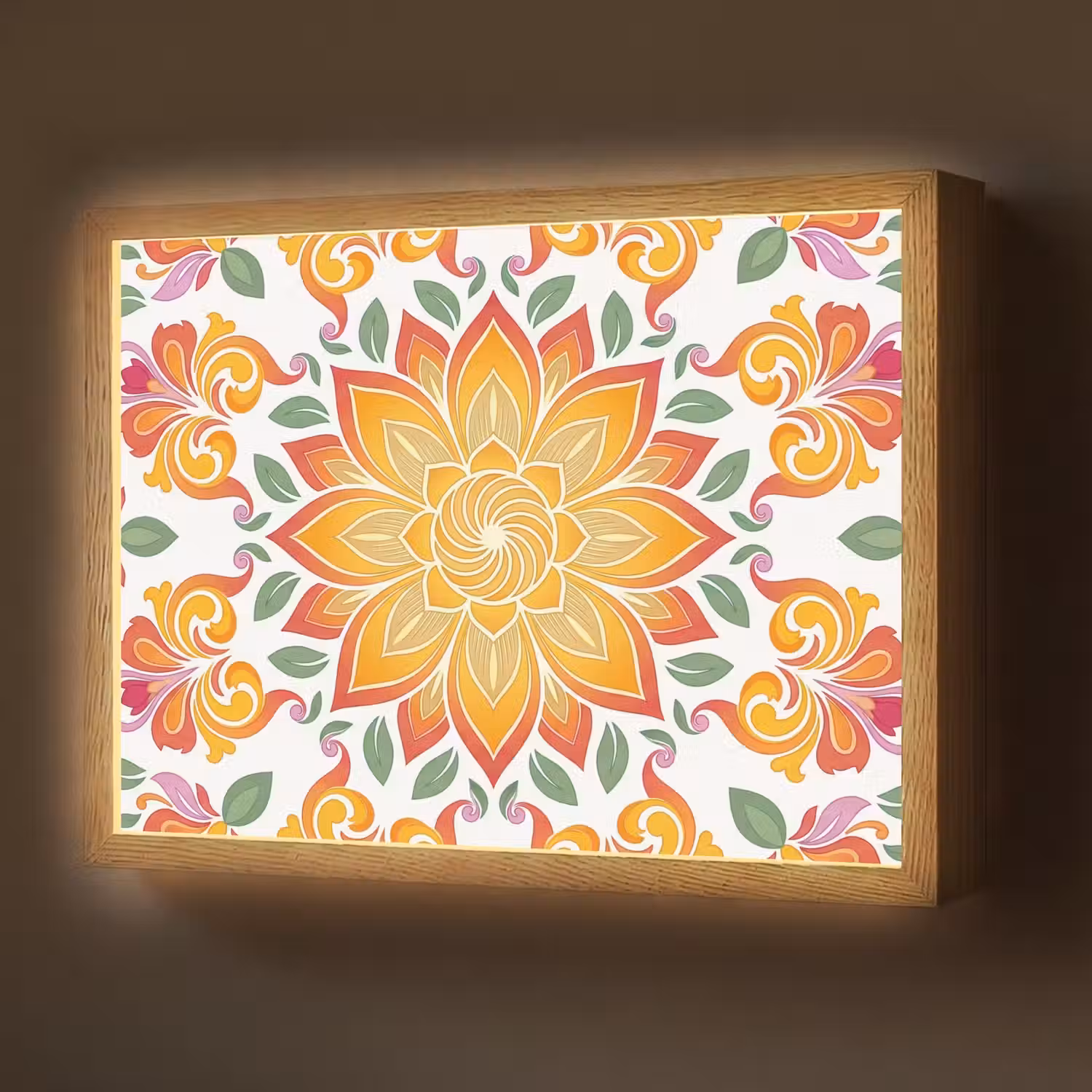 Mandala - Bloemen - Decoratie - Kleurrijk - Abstract Light Box met batterij (Wandlamp) middel -z3d_website