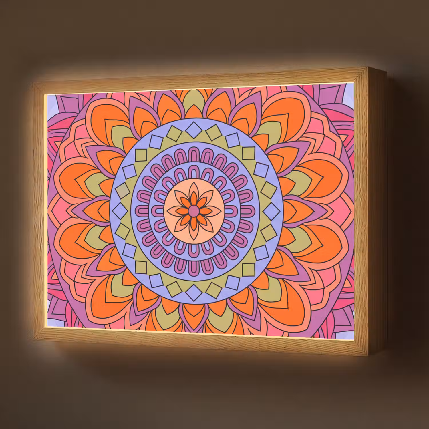 Mandala - Cirkel - Abstract - Kleurrijk - Patroon Light Box met batterij (Wandlamp) middel -z3d_website