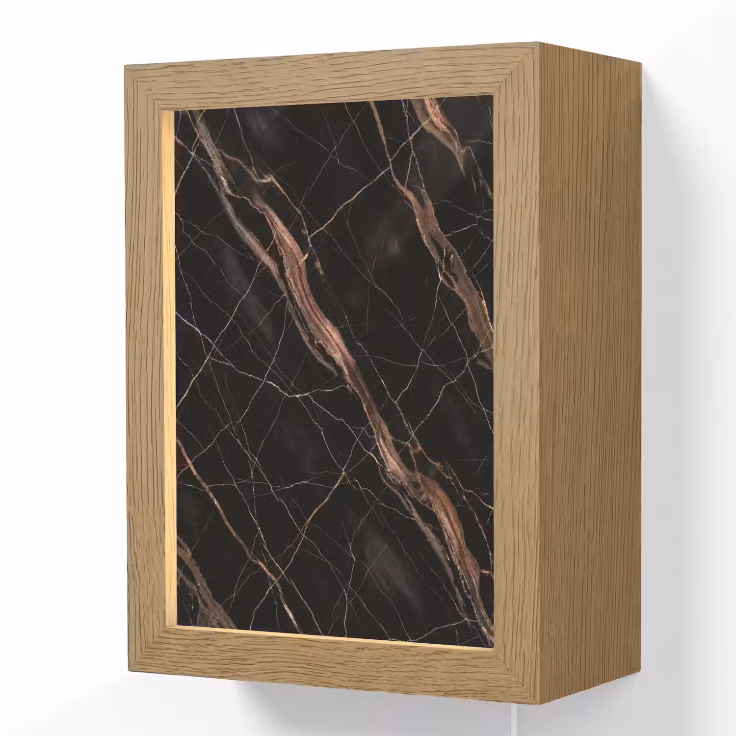 Marmer - Goud - Patroon - Luxe - Zwart Light Box met kabel (Wandlamp) klein -3d